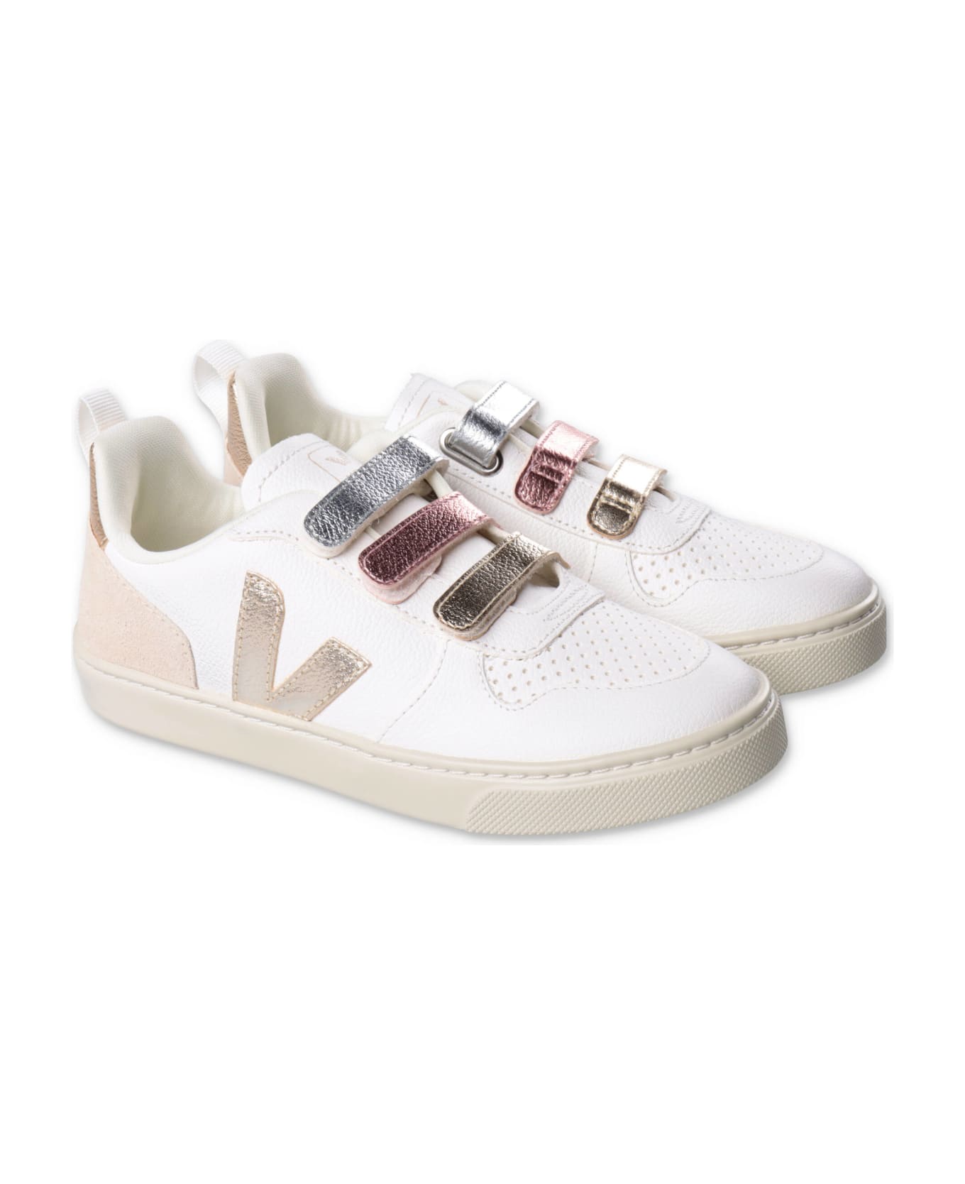 Veja Sneakers Bianche In Pelle Con Velcro Bambina - Bianco