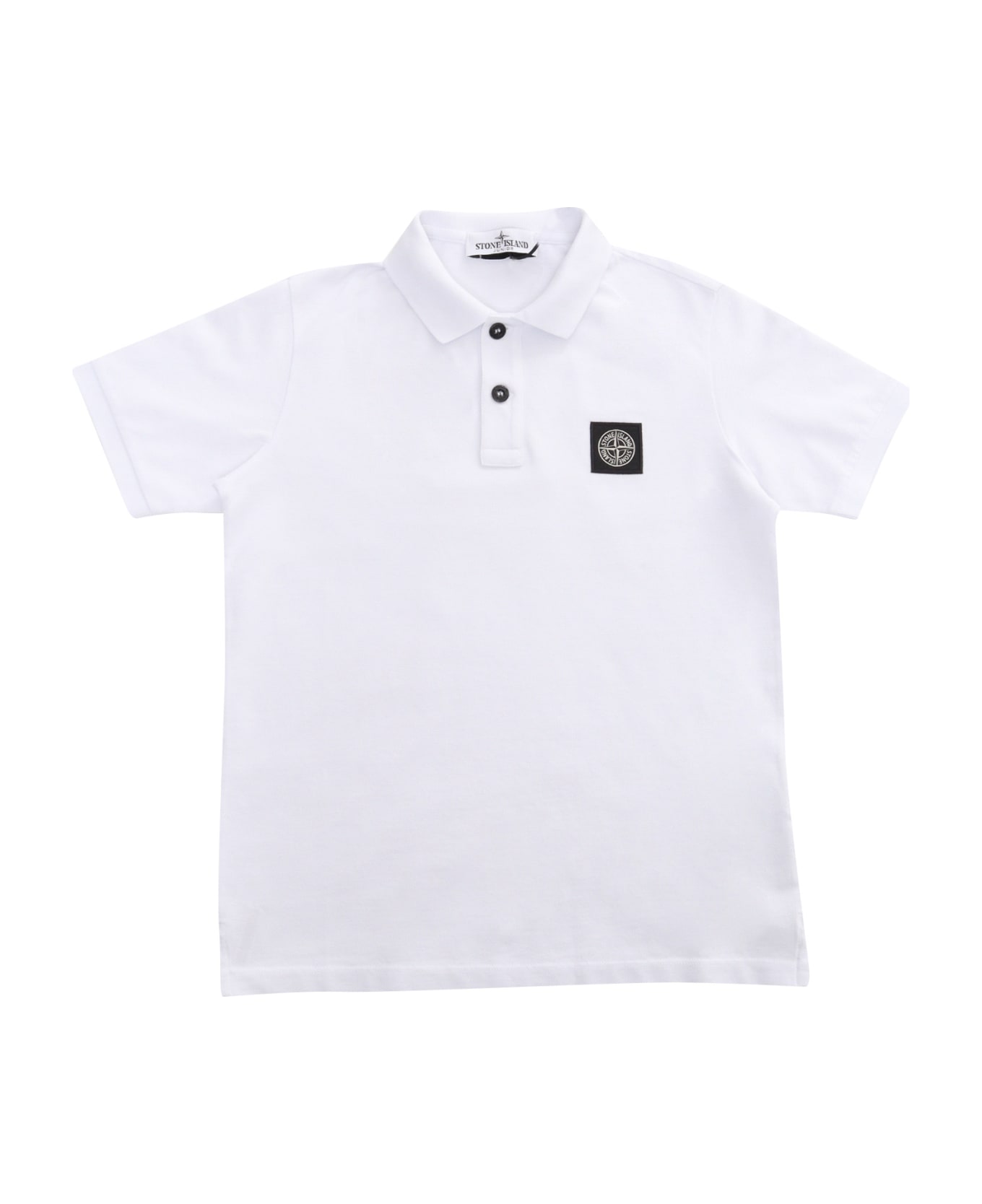 Stone Island Junior White Polo With Logo - WHITE