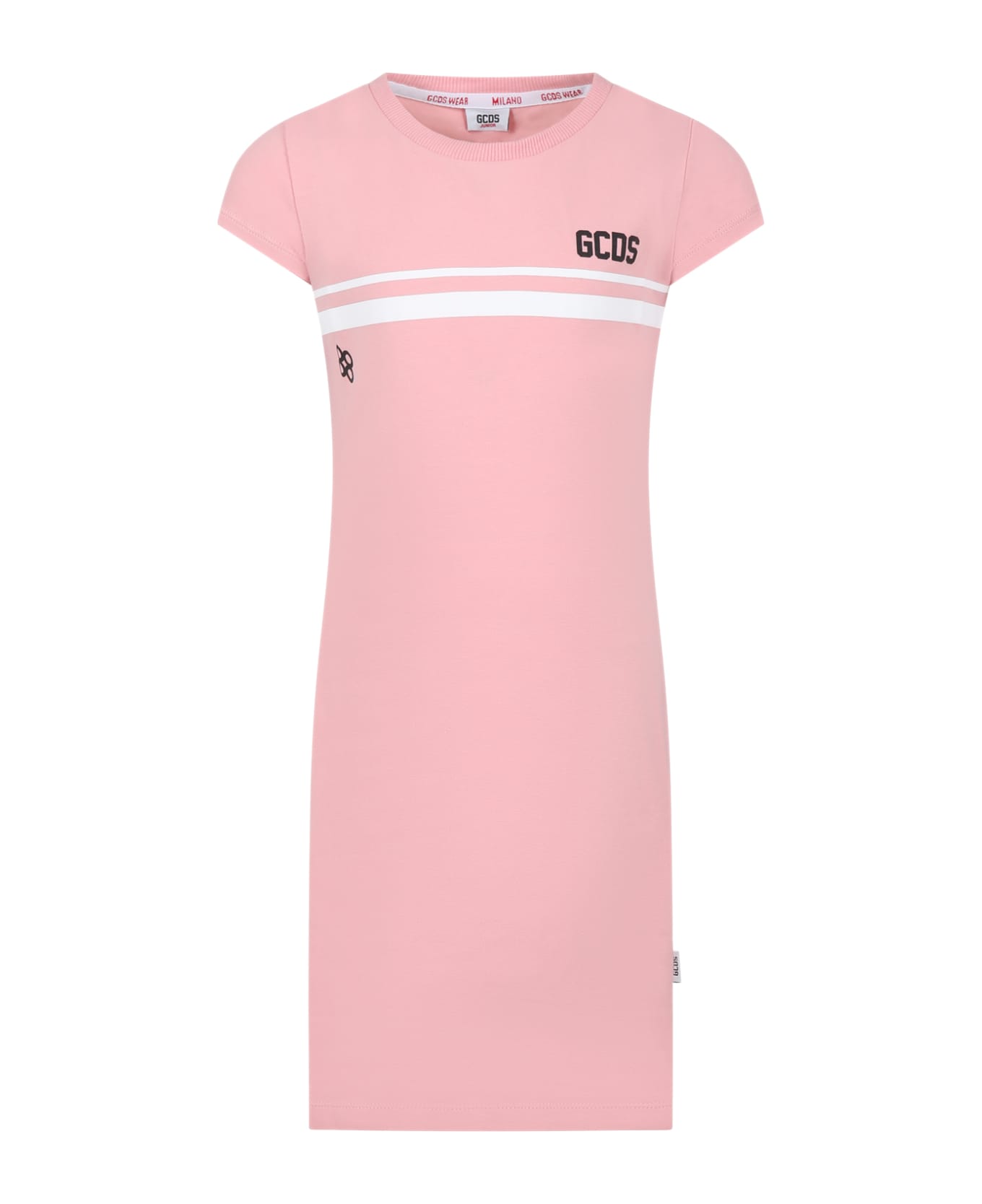 GCDS Mini Pink Dress For Girl With Logo - Pink ワンピース＆ドレス