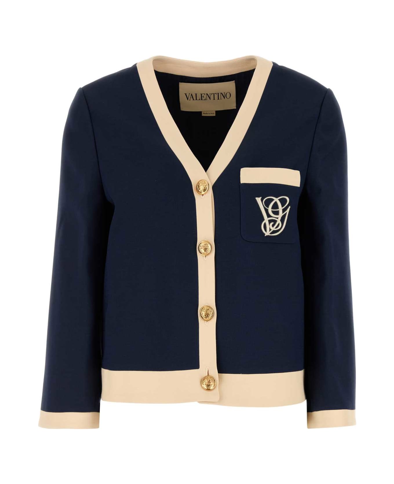Valentino Garavani Navy Blue Wool Blend Blazer - INDACOBETULLA