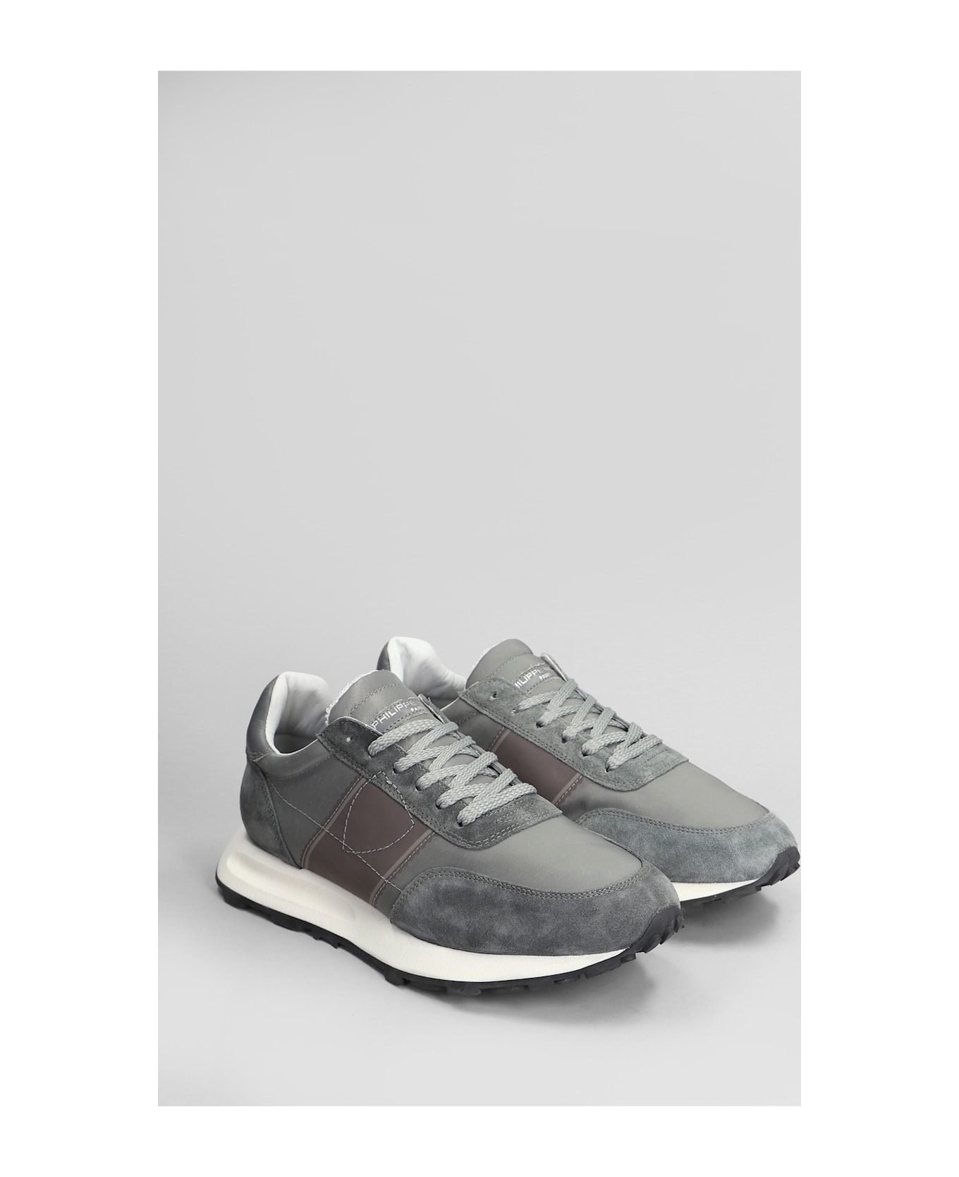 Philippe Model Tour Low Sneakers In Grey Suede And Fabric - grey