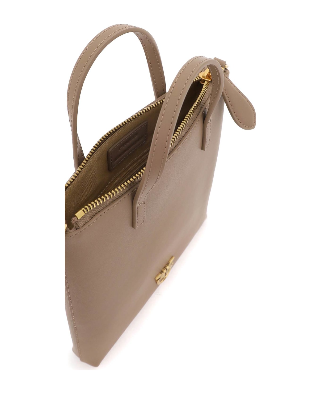 Pinko Leather Mini Tote Bag - BISCOTTO ZENZERO ANTIQUE GOLD (Brown)