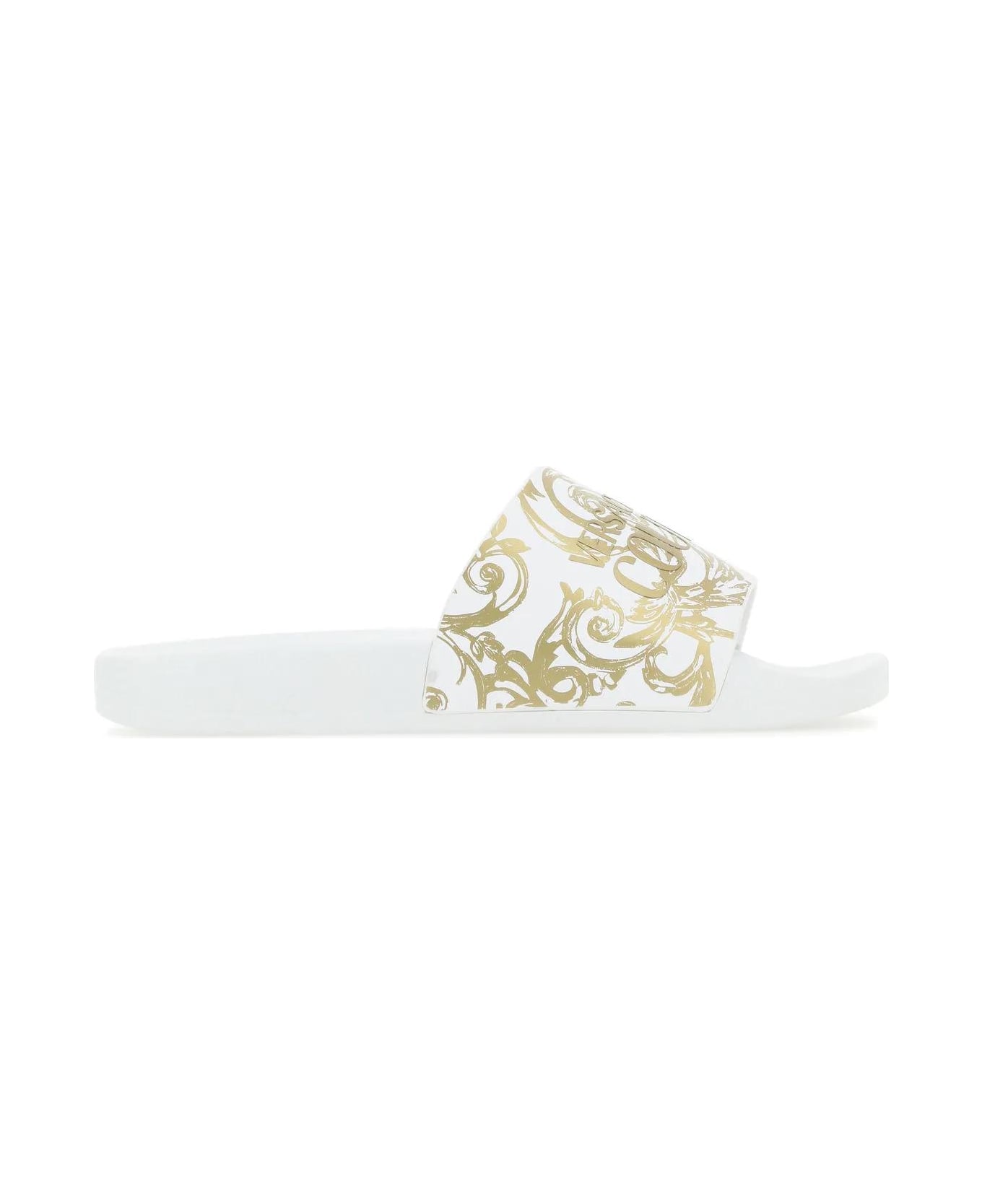 Versace Jeans Couture Printed Rubber Slippers - White/gold