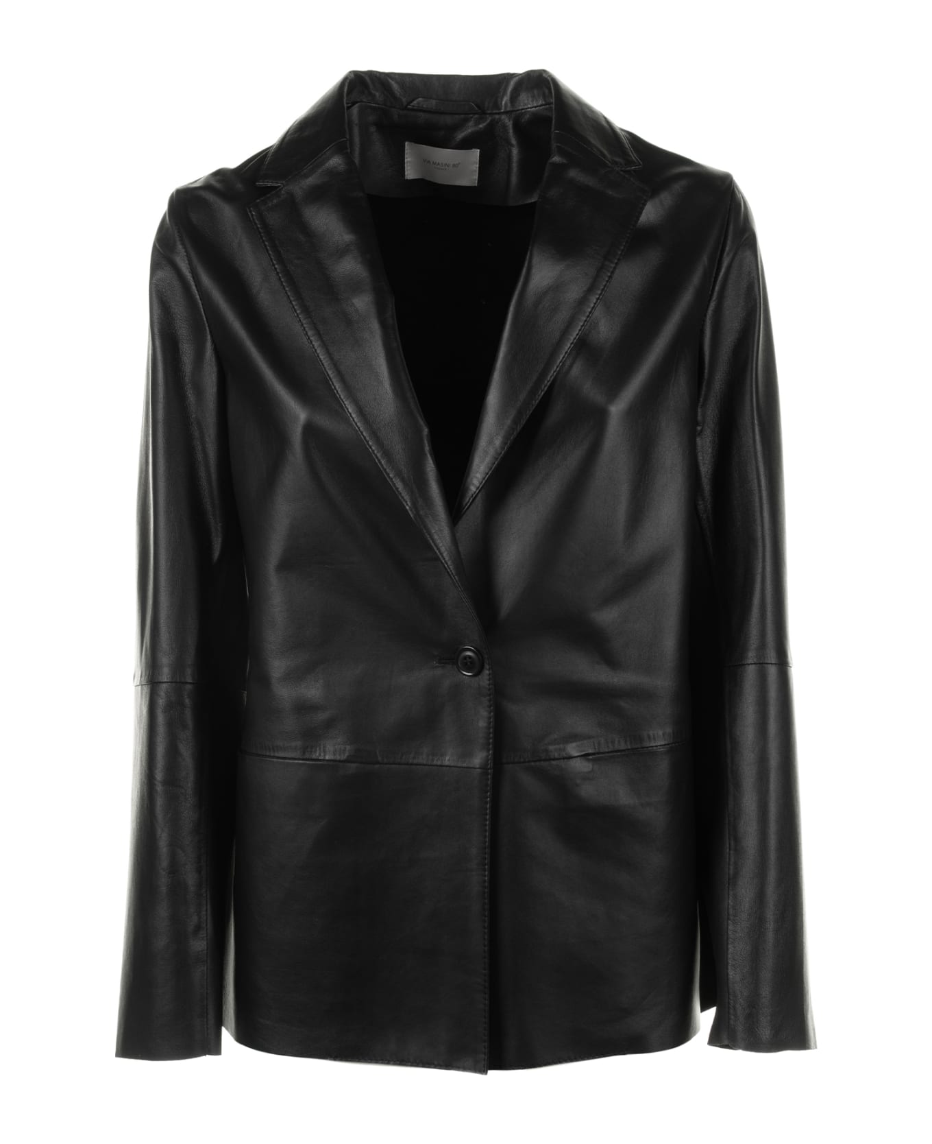 Via Masini 80 Single-breasted Leather Blazer Jacket - NERO