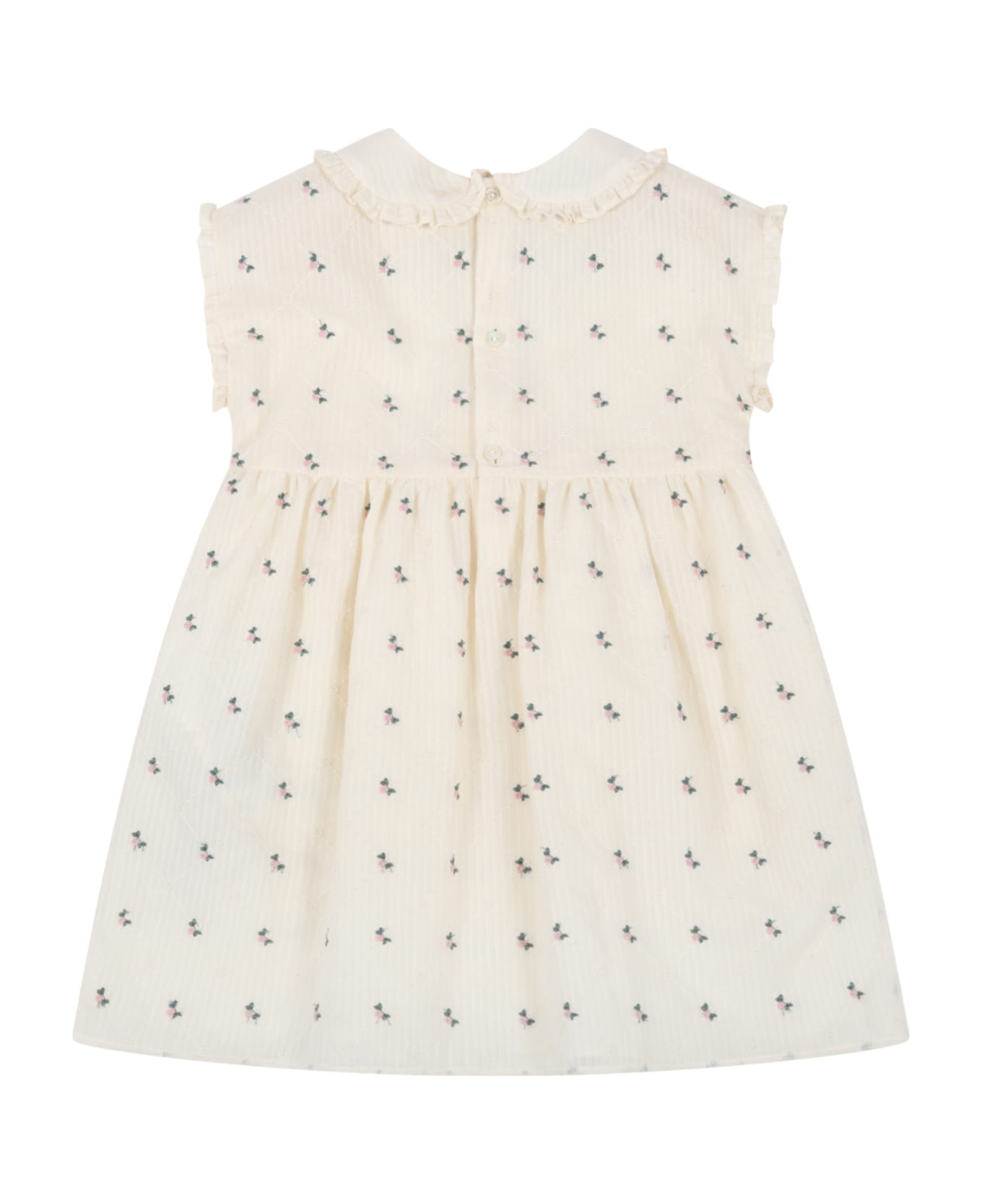 Gucci Ivory Dress For Baby Girl With Flowers - White