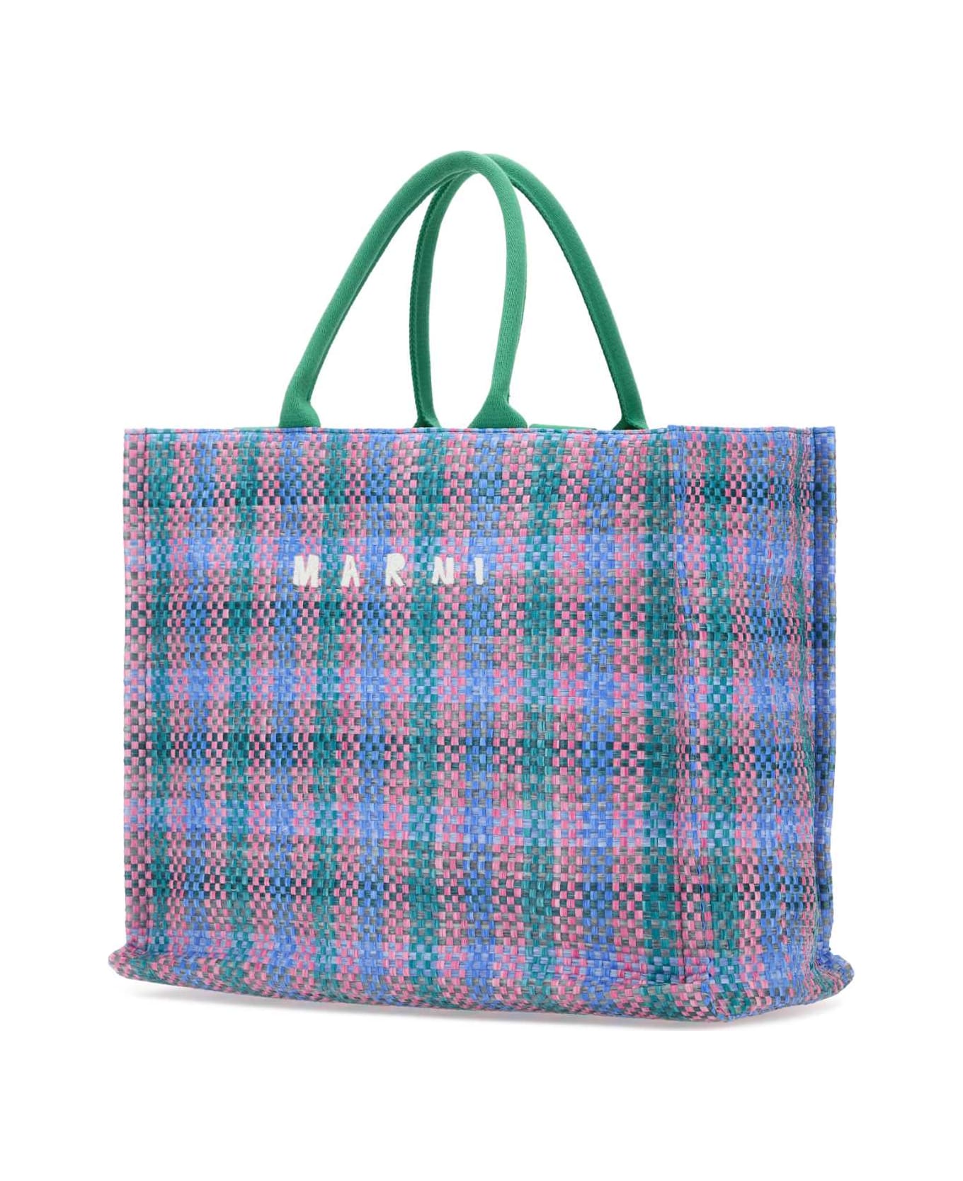 Marni Multicolor Raffia Big Shopping Bag - GREENFUCHSIACYPRESS トートバッグ
