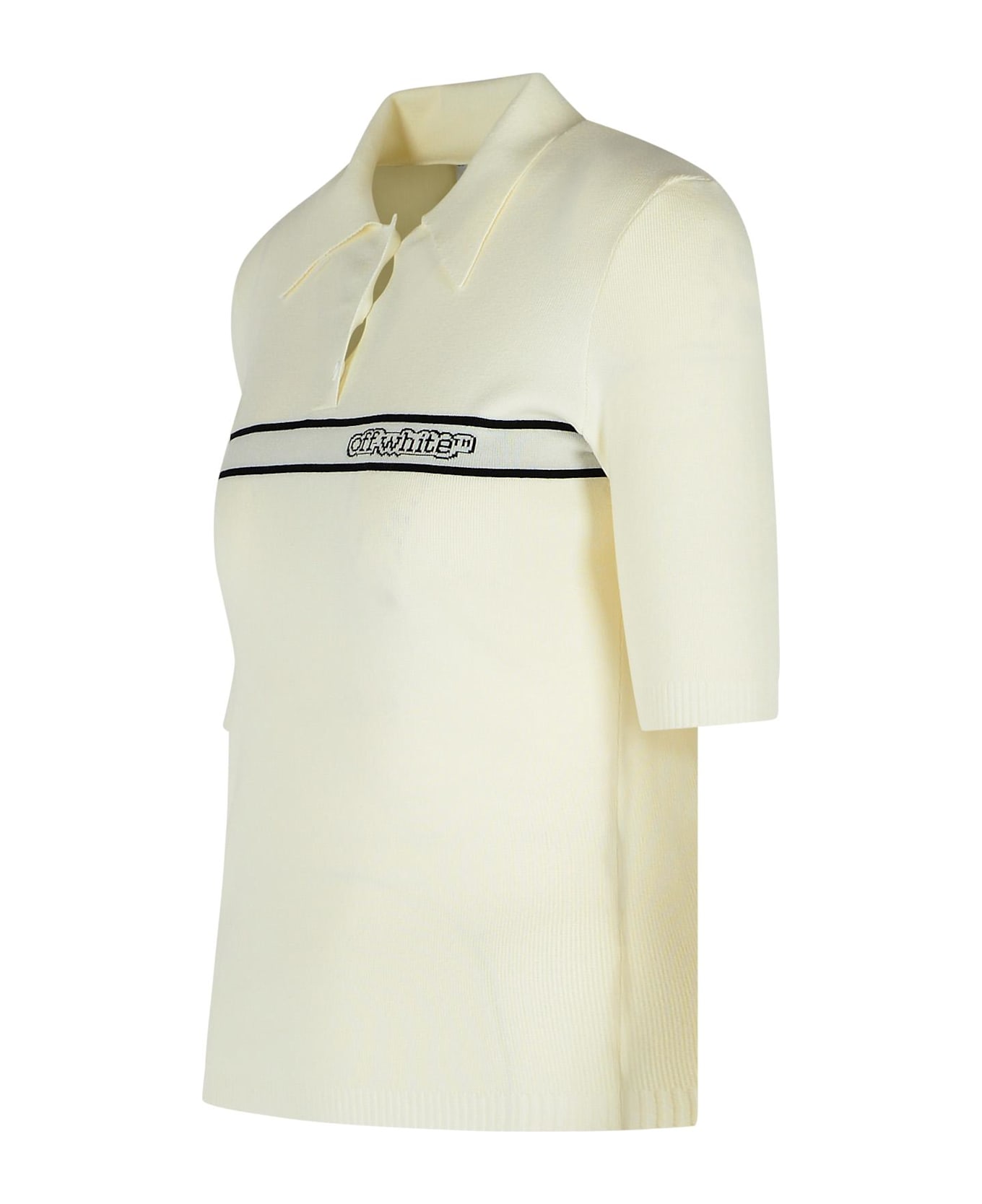 Off-White Cream Viscose Blend Polo Shirt - Cream