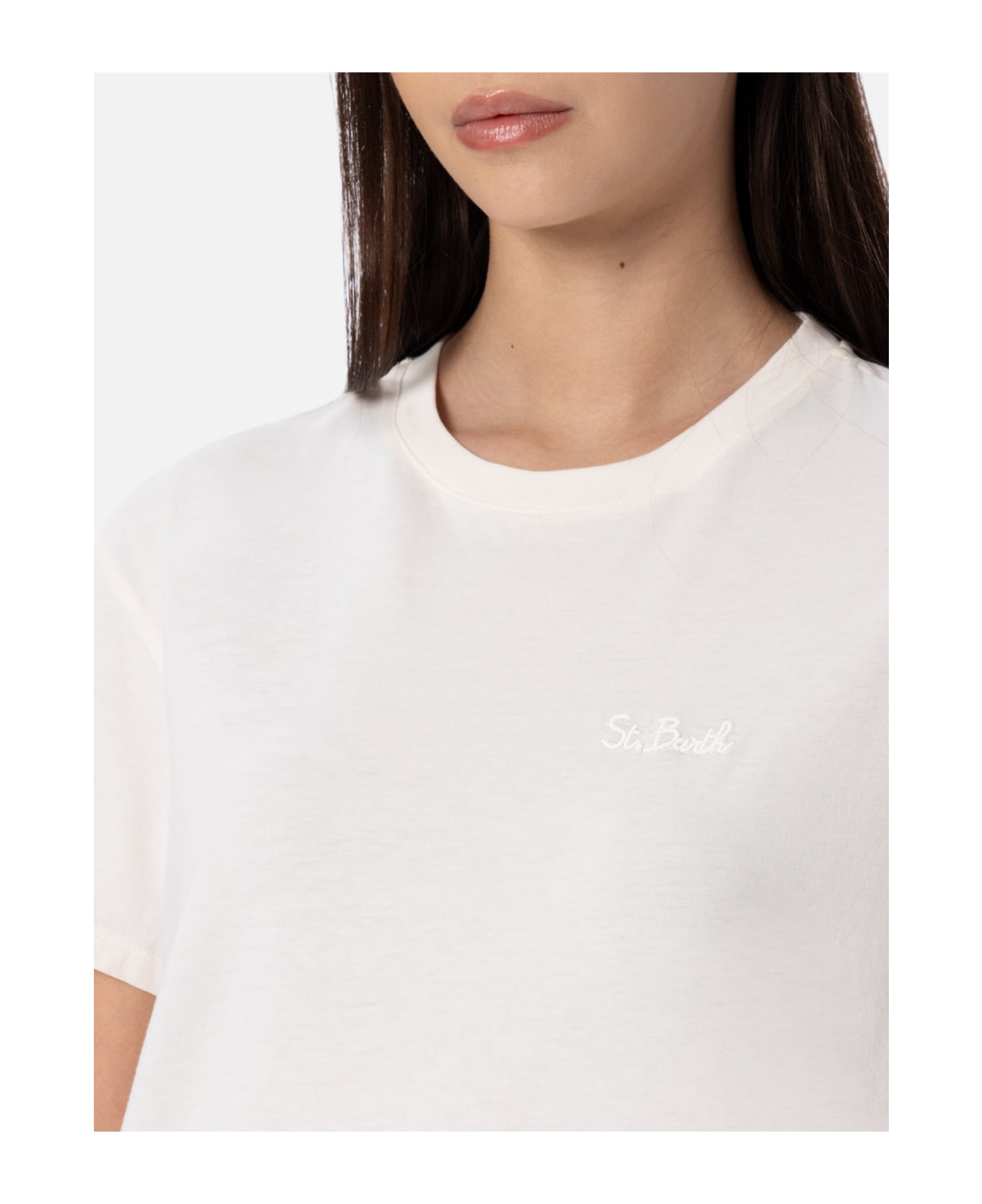MC2 Saint Barth Woman Off-white Cotton Jersey Crewneck T-shirt Emilie - WHITE