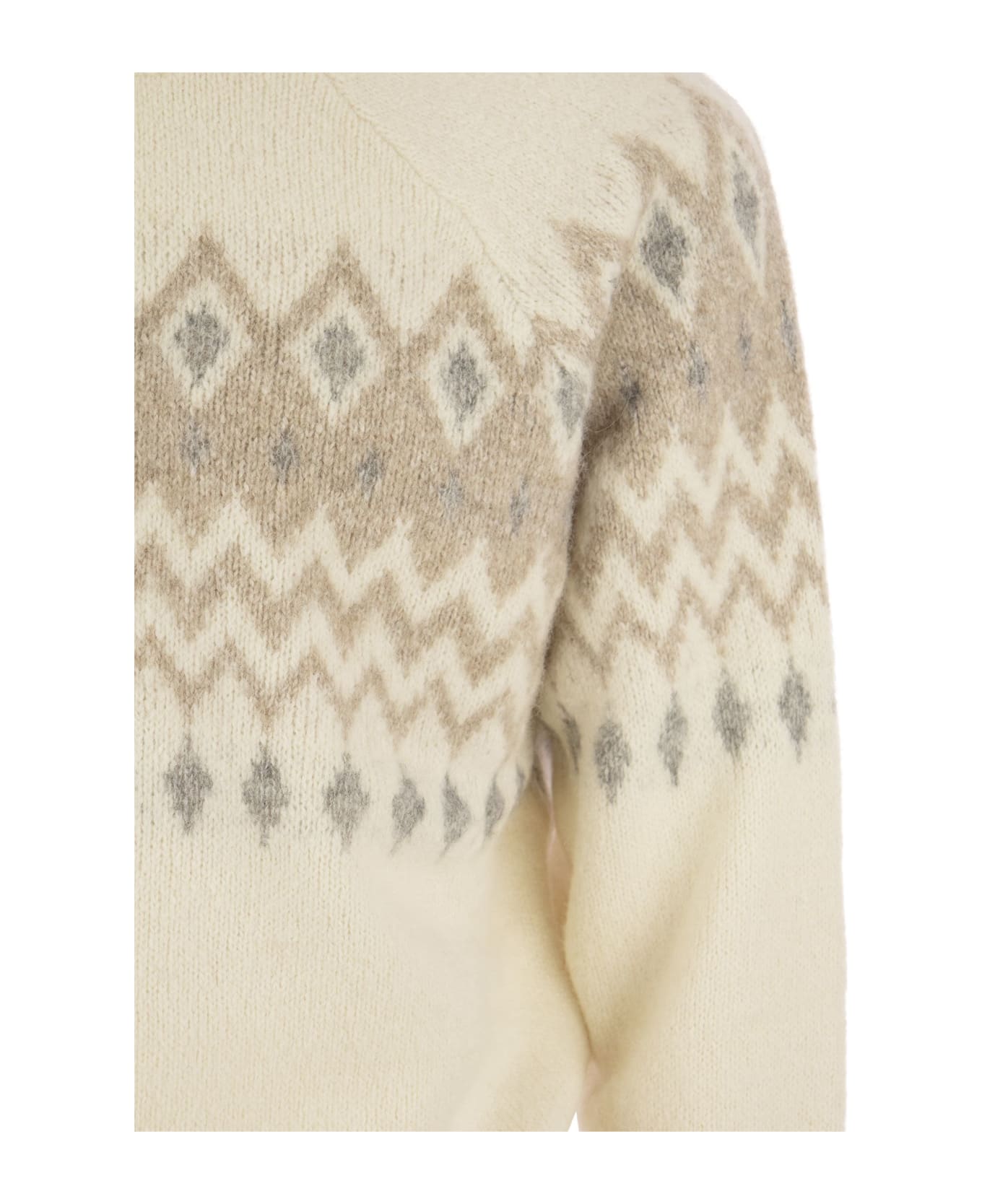 Brunello Cucinelli Icelandic Jacquard Buttoned Sweater In Alpaca, Cotton And Wool - Panama/grey/sand ニットウェア