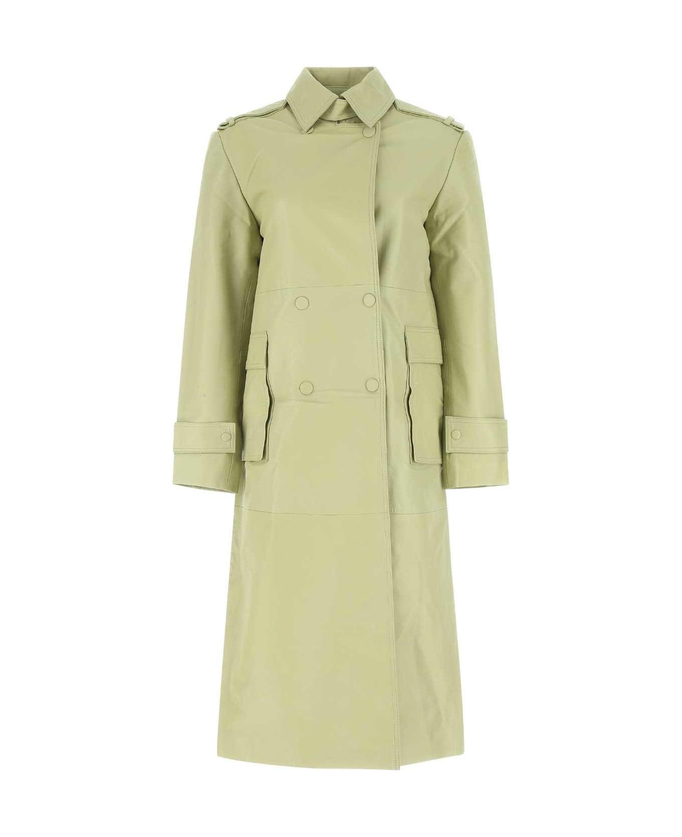 REMAIN Birger Christensen Light Green Leather Trench Coat - 130648