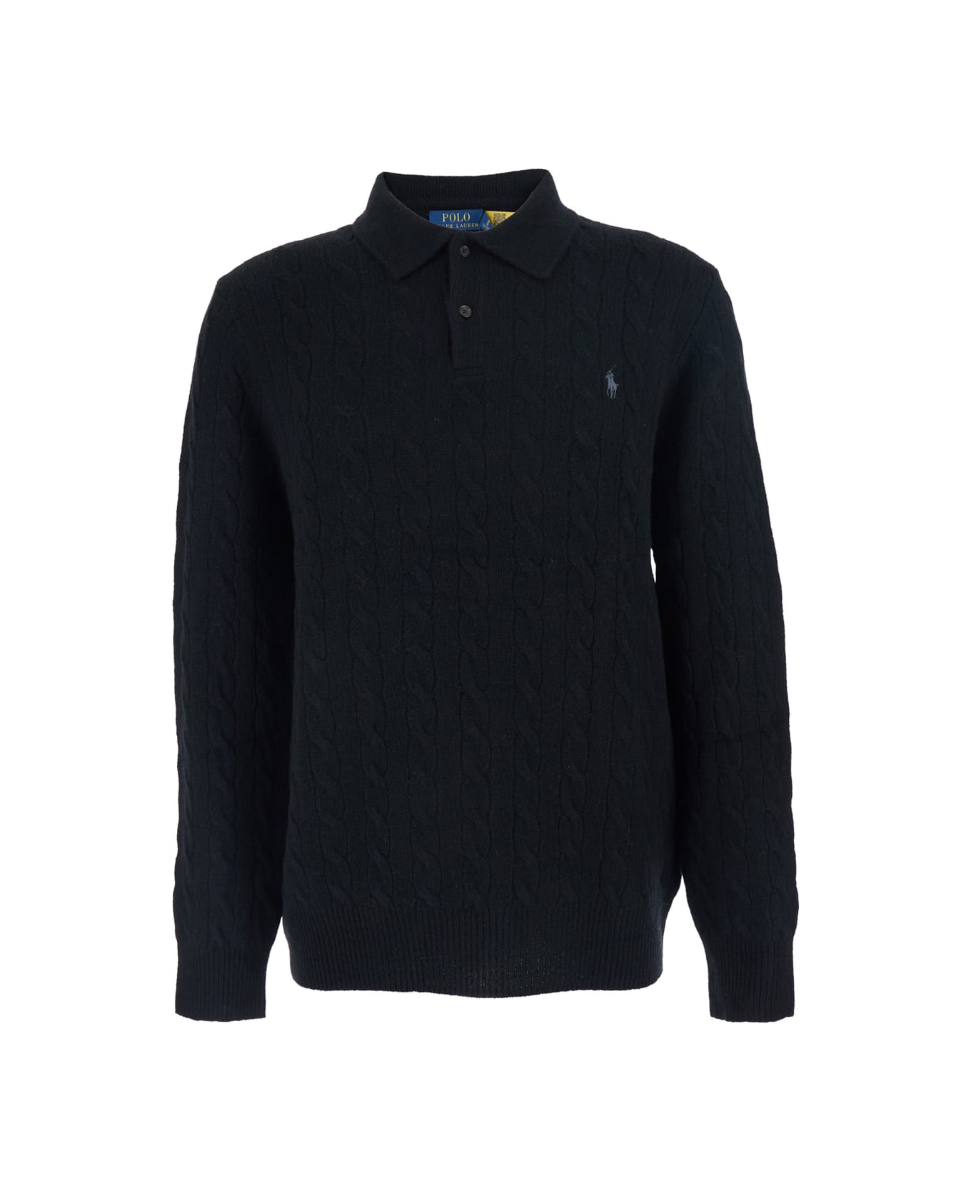 Polo Ralph Lauren Black Sweater With Polo Shirt Style Collar And Pony Embroidery On The Front In Wool And Cashmere Man - Black