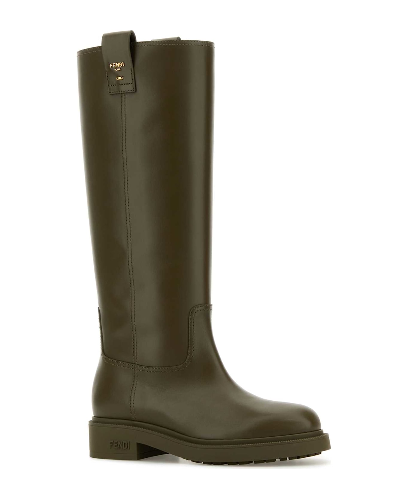 Fendi Army Green Leather Filo Boots - MILITARE