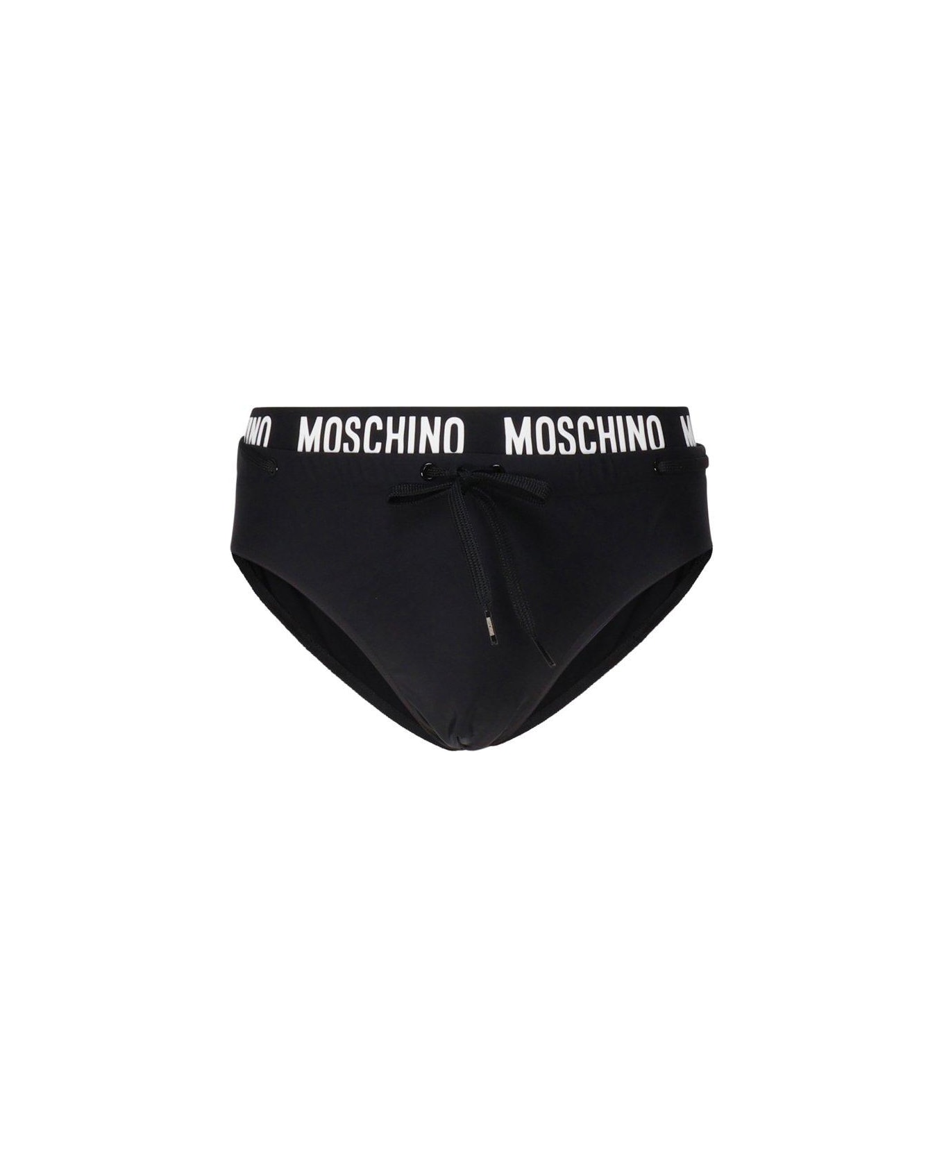 Moschino Logo Waistband Drawstring Swim Briefs - Black
