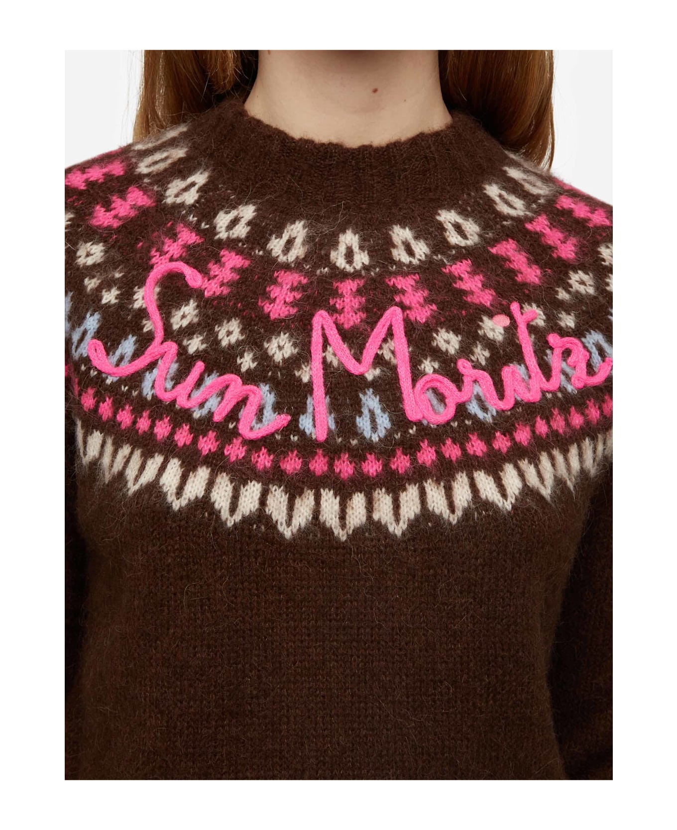 MC2 Saint Barth Brown Sweater Queen Nordic Soft With Fair Isle Jacquard And Sun Moritz Embroidery - BROWN