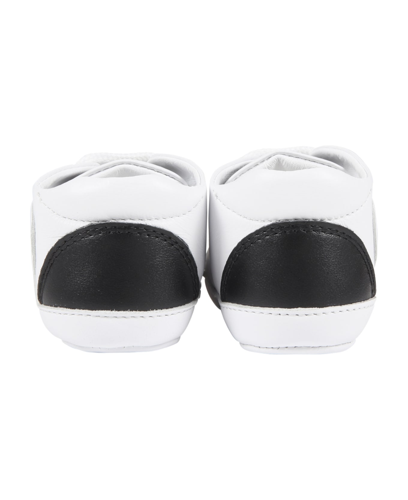 Balmain White Shoes For Baby Kids With Black Logo - Black