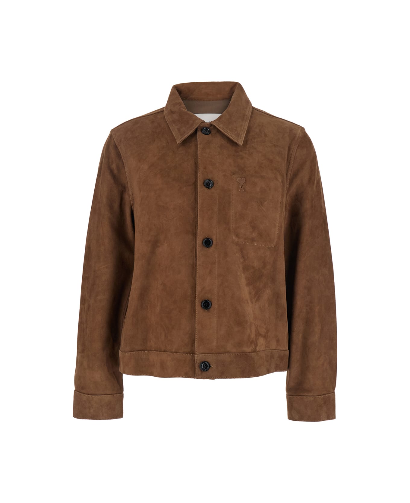 Ami Alexandre Mattiussi Brown Jacket With Tone-on-tone Logo On The Front In Suede Man - BROWN
