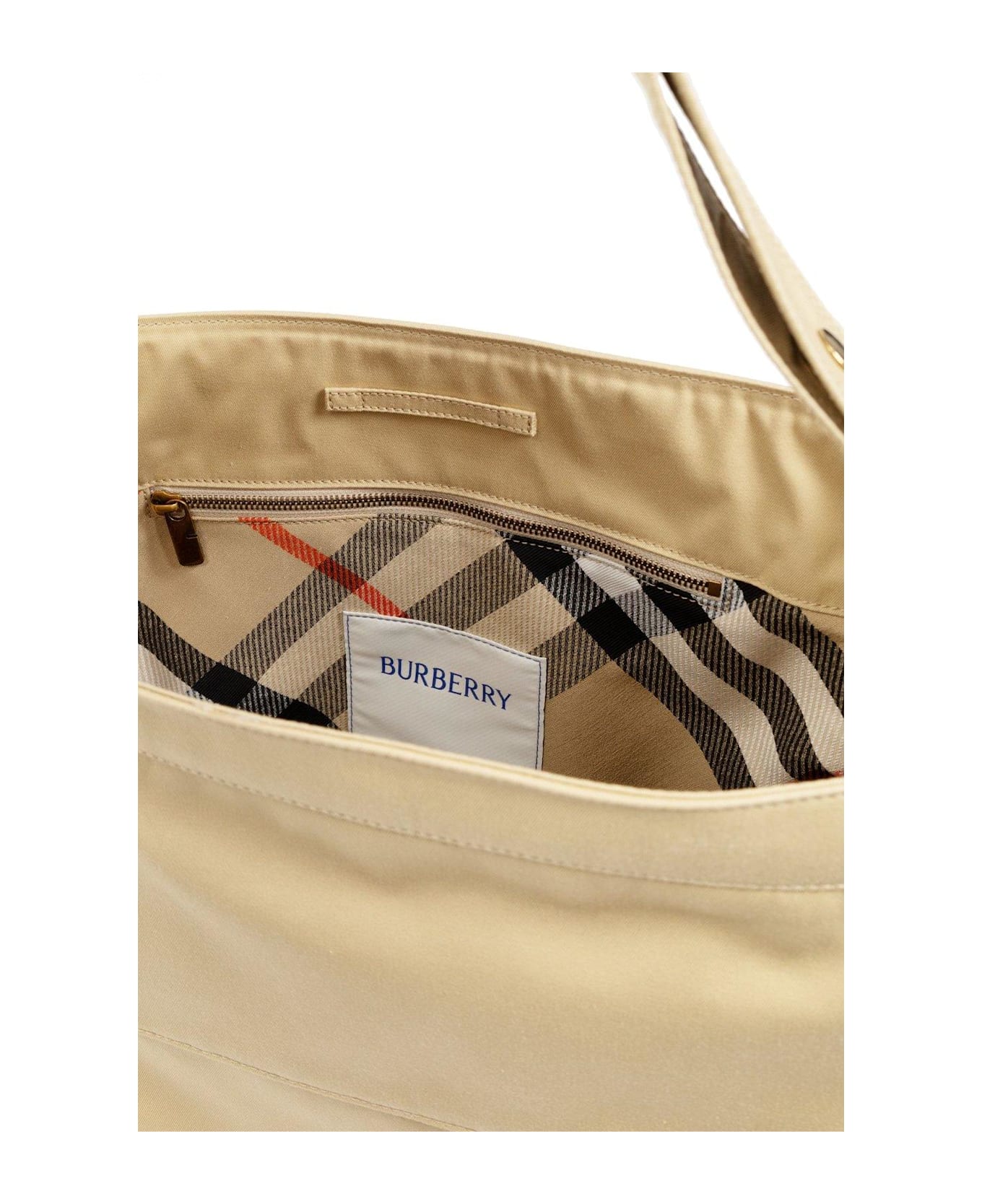 Burberry Logo Embroidered Medium Trench Tote Bag - Flax