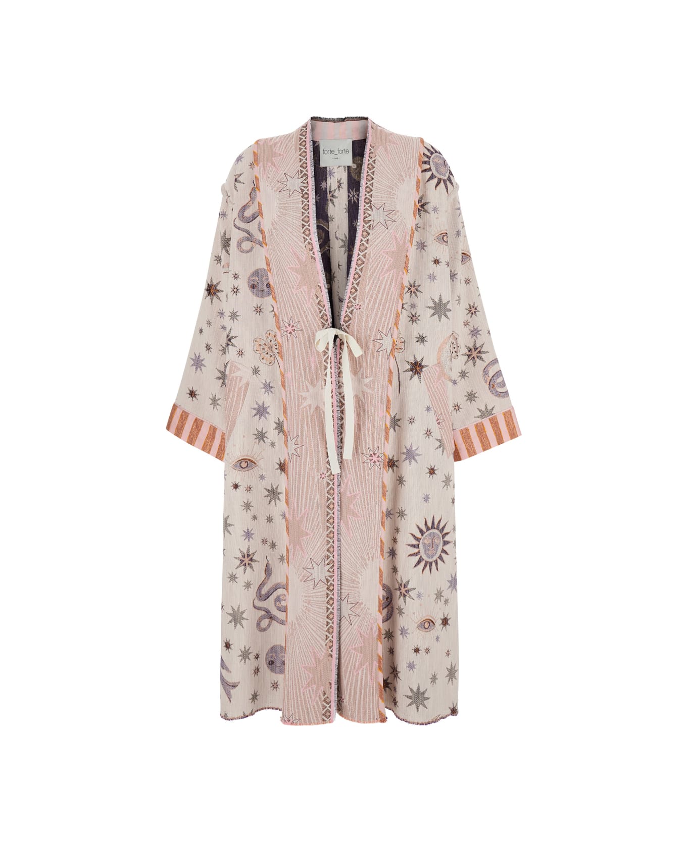 Forte_Forte Pink Robe Coat With Love Alchemy Embroideries And Print In Cotton Blend Woman - Pink