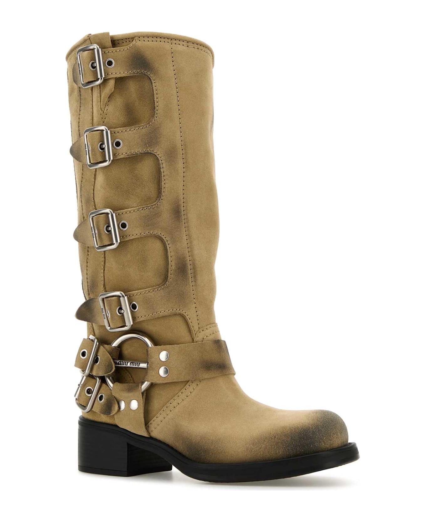 Miu Miu Beige Suede Boots - ECRU