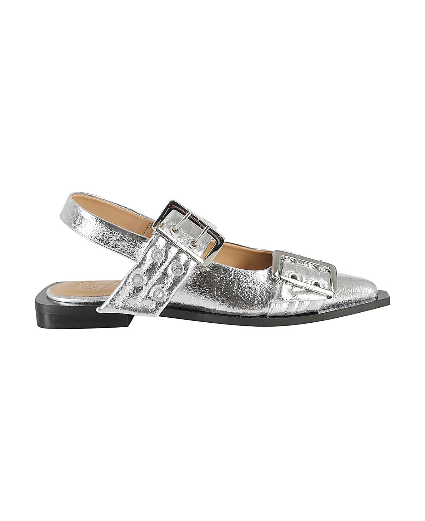 Ganni 'wide Belt Buckle' Ballet Flats - Silver
