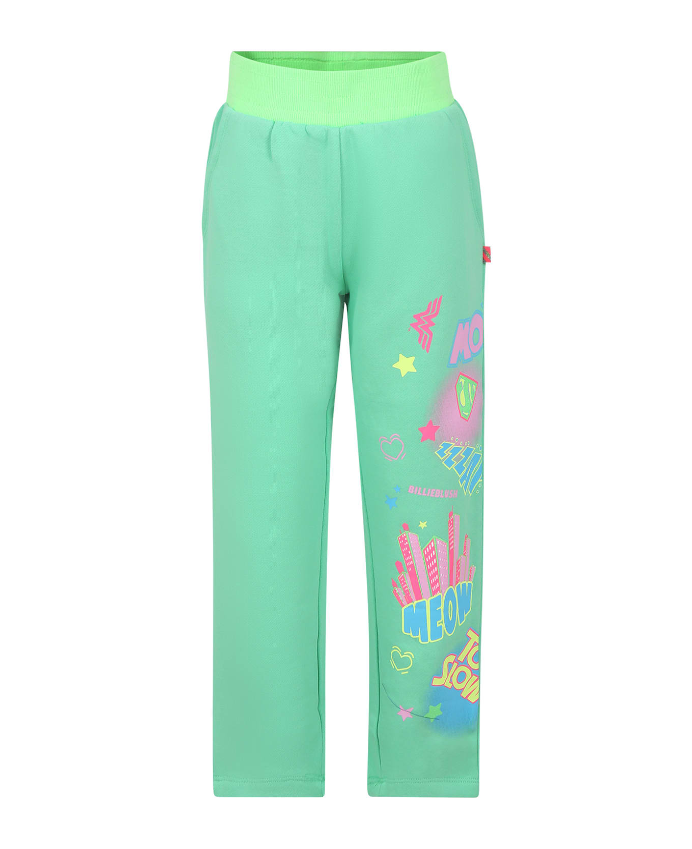Billieblush Green Trousers Leopard For Girl With Logo - Green