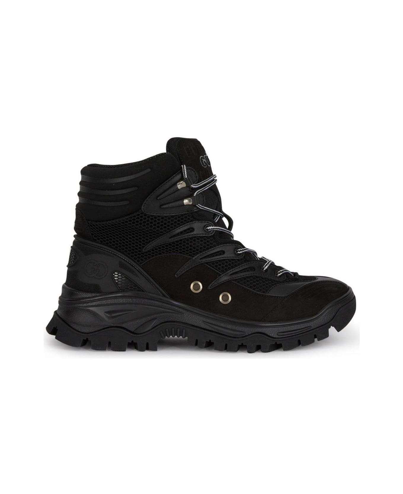 Gucci Mesh Panelled Lace-up Boots - Black