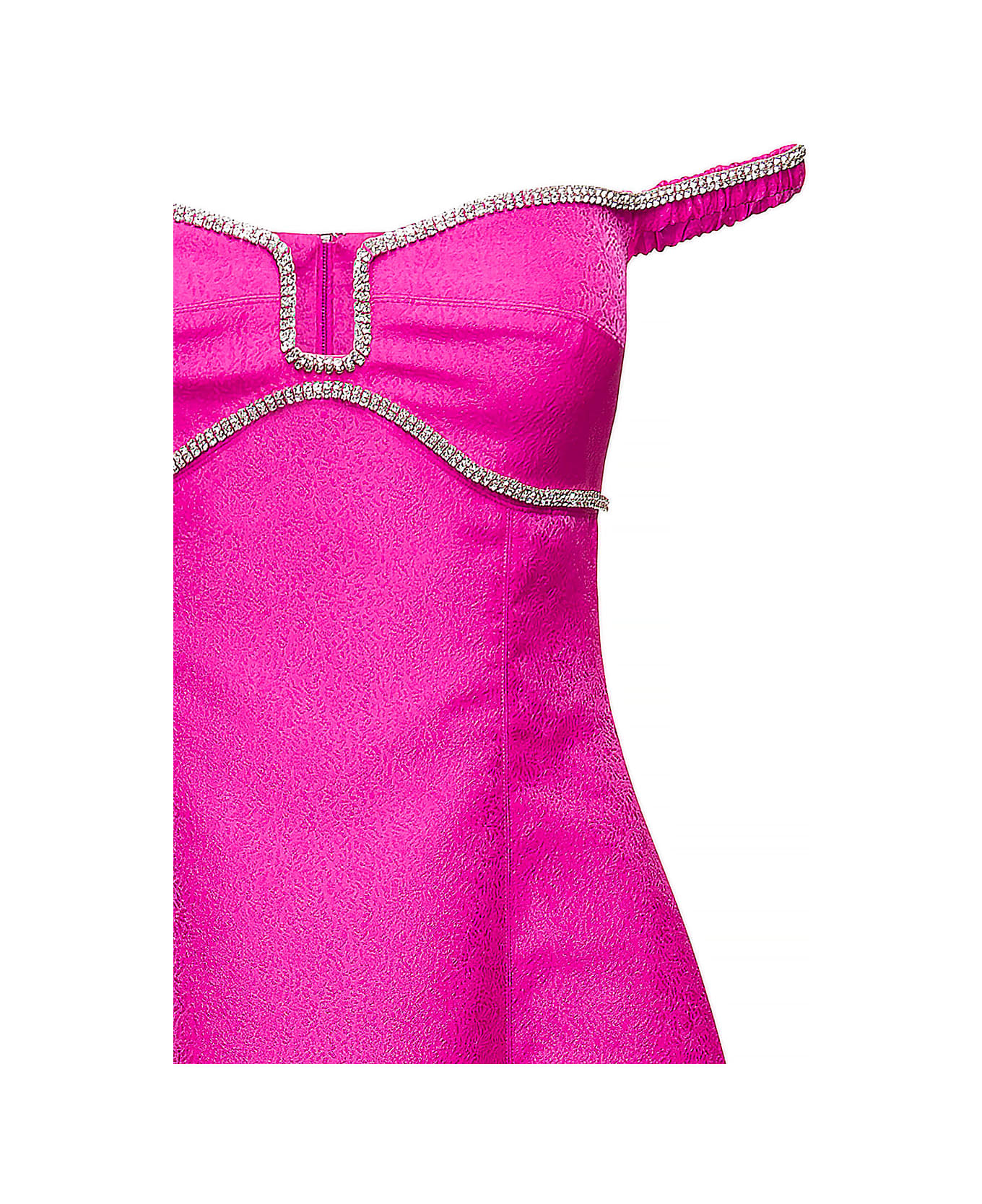 self-portrait Off-shoulder Flared Midi Dress With Crystal Embellished Detailing In Pink Satin Woman - Fuxia