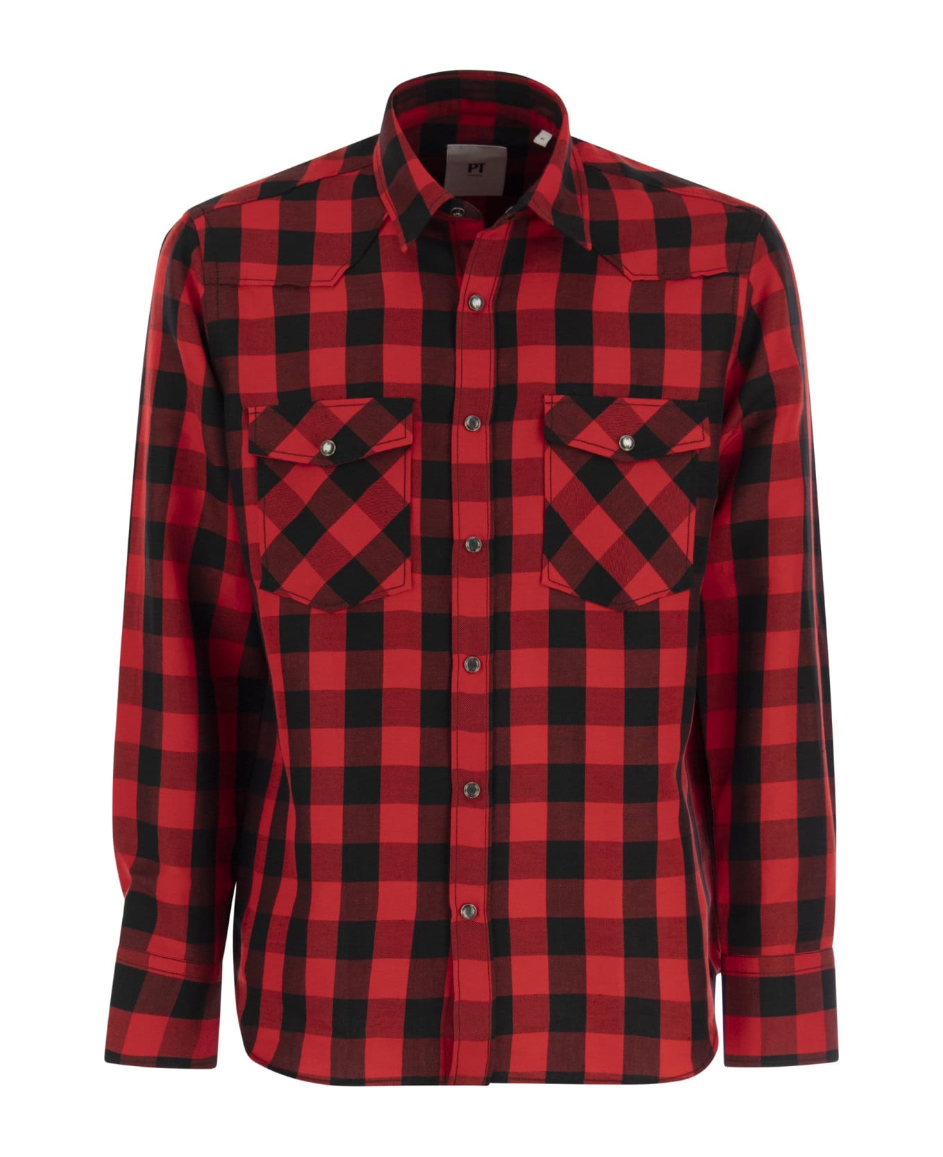 PT01 Checked Shirt In Cotton And Linen Blend - Red/black