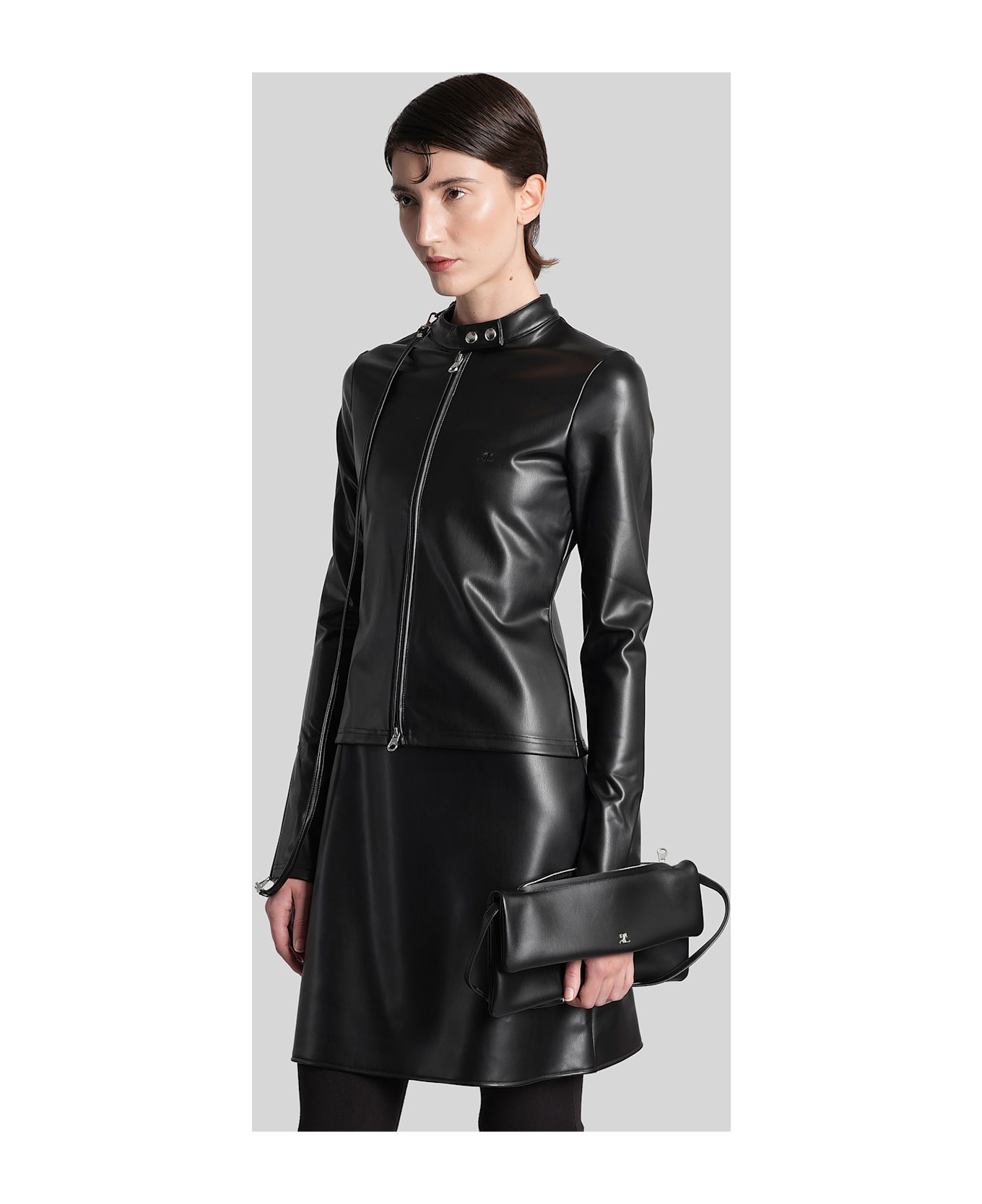 Courrèges Biker Jacket In Black Polyuretan - black