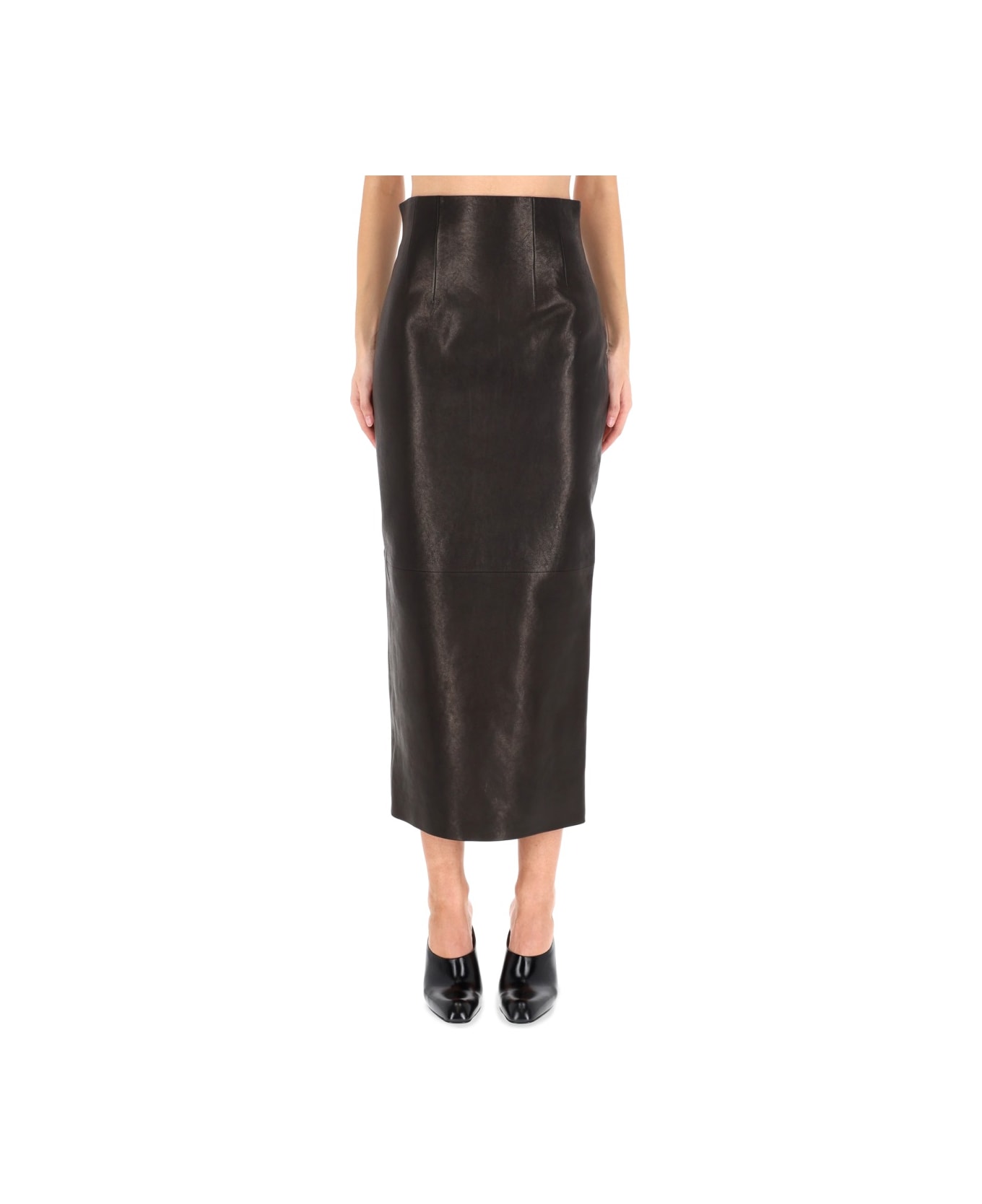 Khaite Leather "loxley" Skirt - BLACK