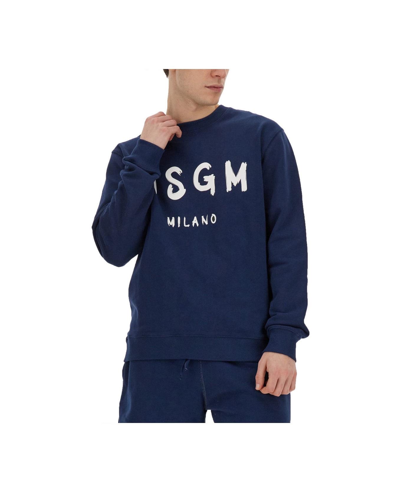 MSGM Sweatshirt With Brushed Logo - BLUE
