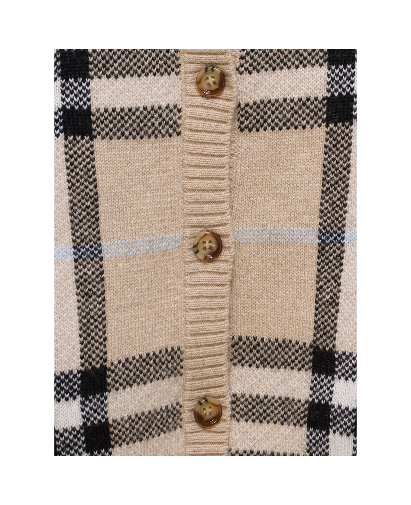 Burberry Beige Wool And Cachemire Cardigan With Vintage Check Motif Girl Burberry Kids - Beige