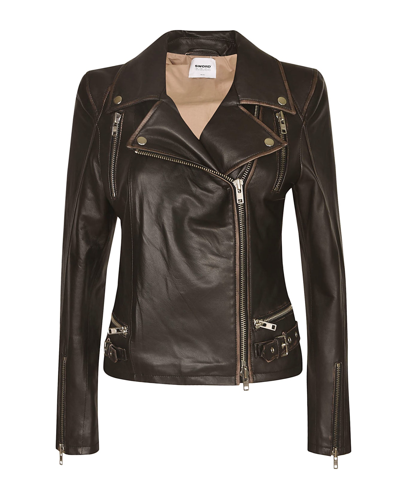 S.W.O.R.D 6.6.44 Fitted Cropped Biker Jacket - Caffe'