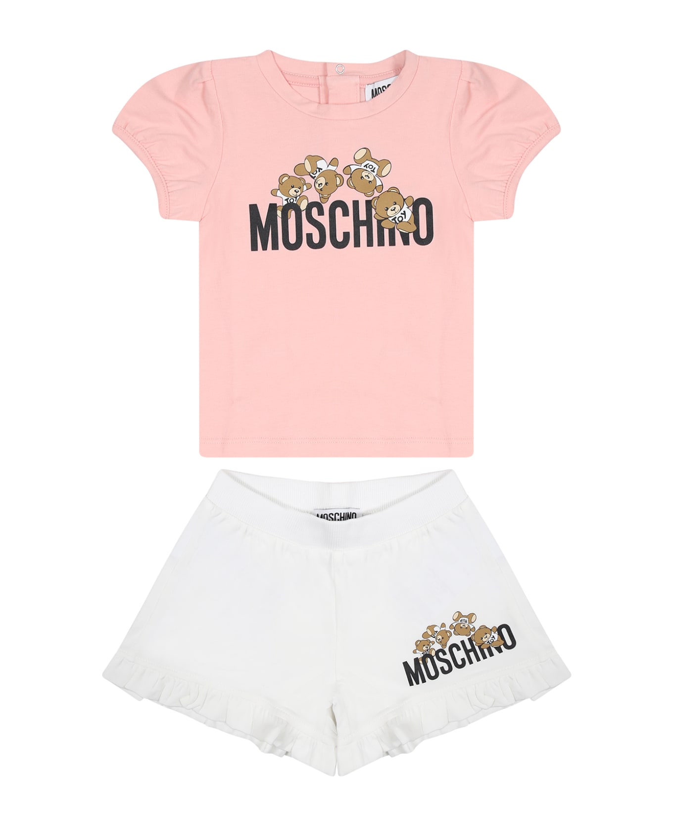 Moschino Multicolor Tracksuit For Baby Girl With Teddy Bear And Logo - Pink ボトムス