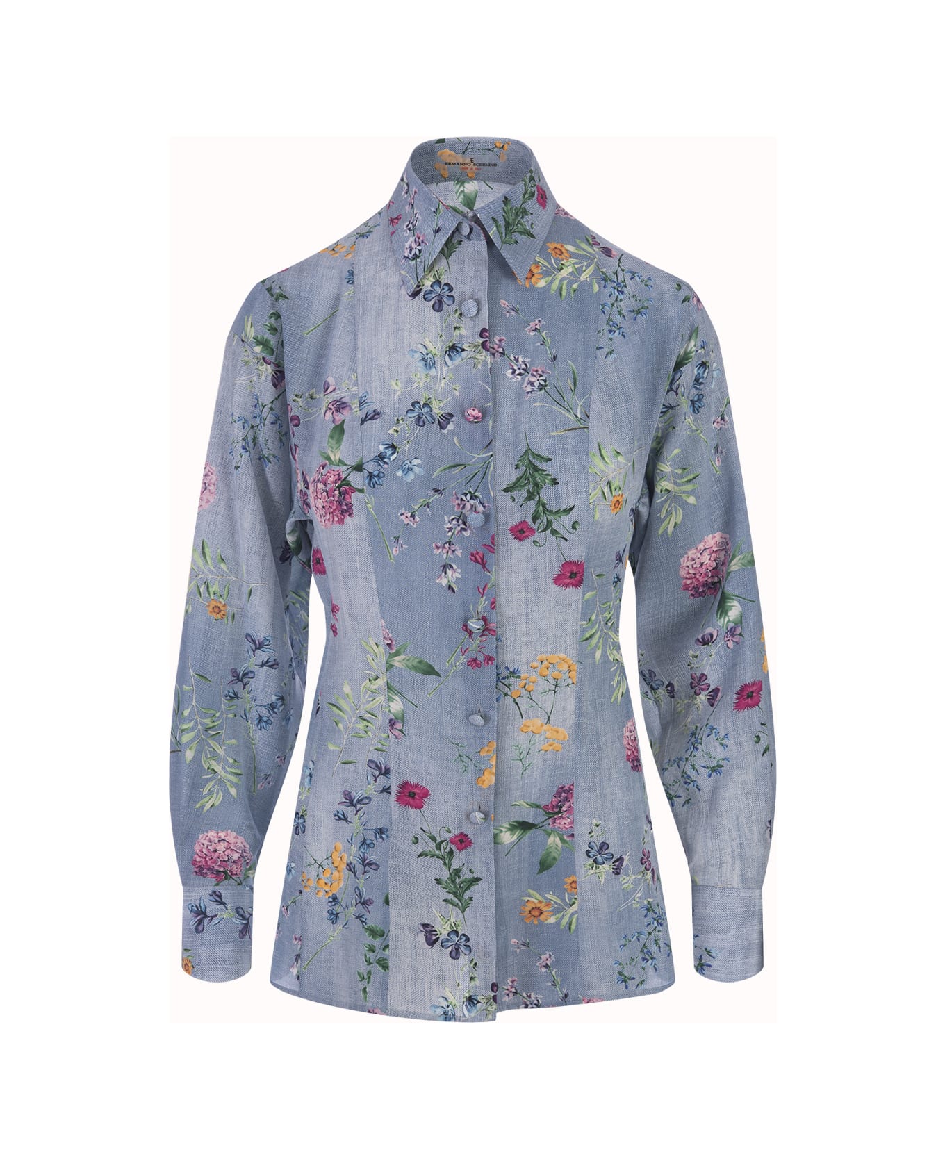 Ermanno Scervino Silk Shirt With Floral Print - Blue