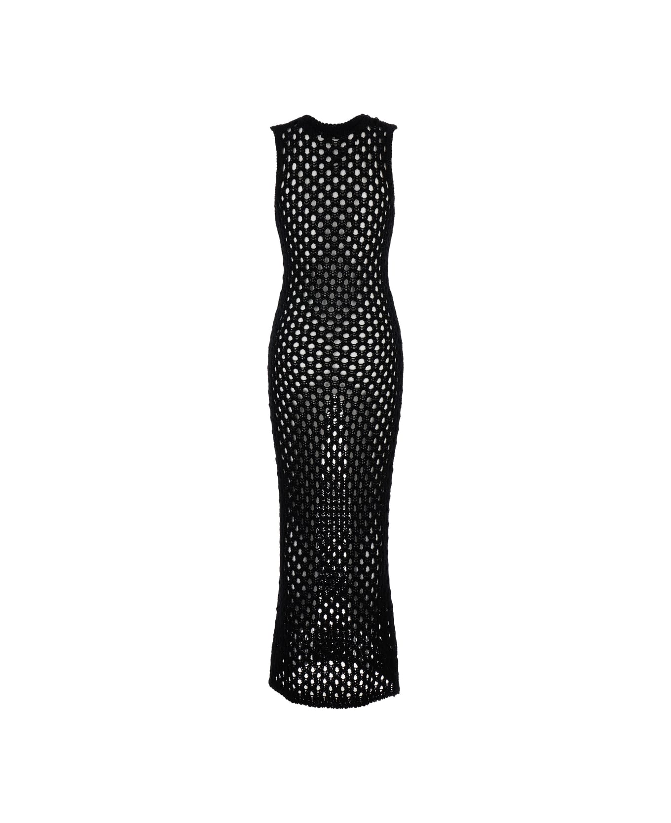 Blumarine Black Open Knit Work Long Dress In Cotton Woman - Black ワンピース＆ドレス