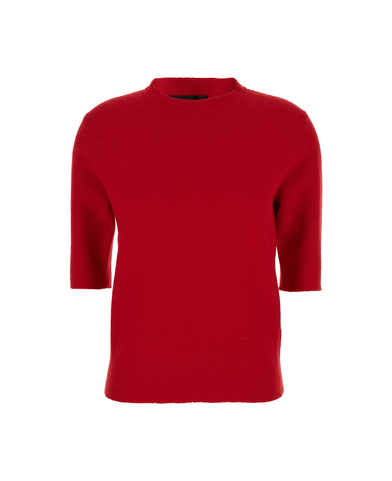 Fabiana Filippi Red Crew Neck Sweater With Short Sleeves In Virgin Wool Blend Woman - Red