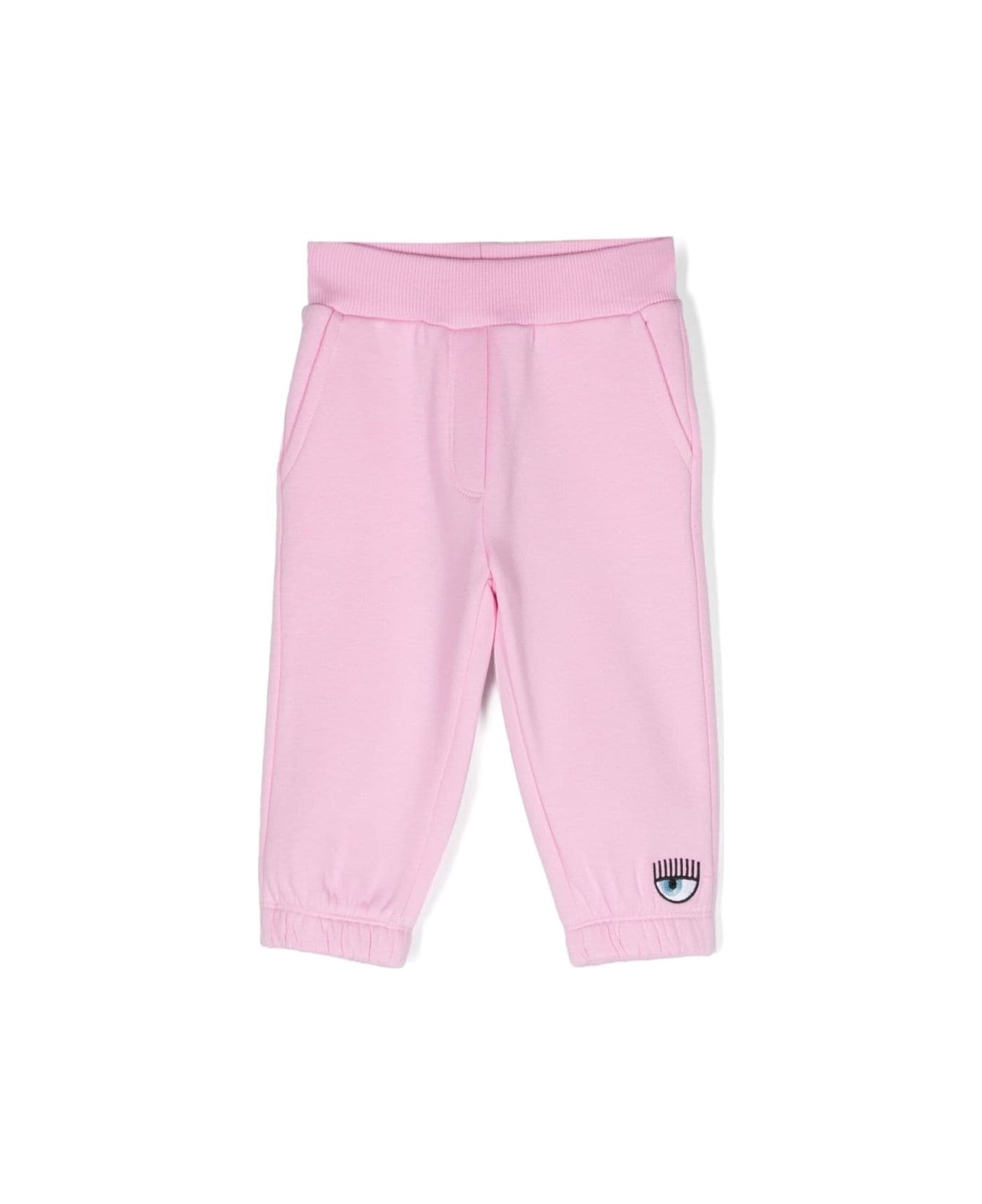 Chiara Ferragni Pink Jogger Pants With Logo Patch In Cotton Blend Baby - Pink