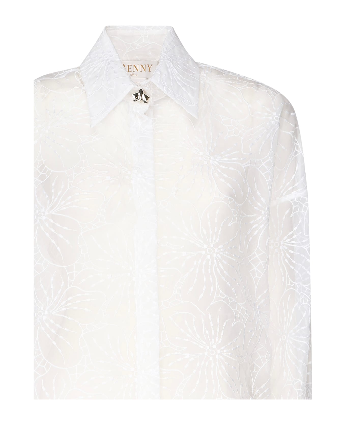 Genny Orchids Embroidery Shirt - White