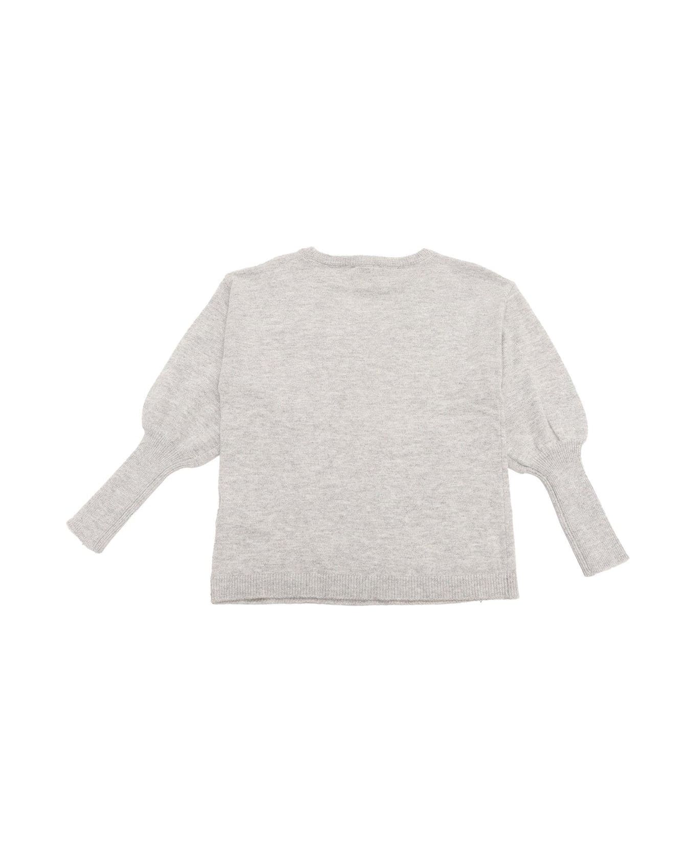 Monnalisa Puff-sleeved Crewneck Jumper - Grigio