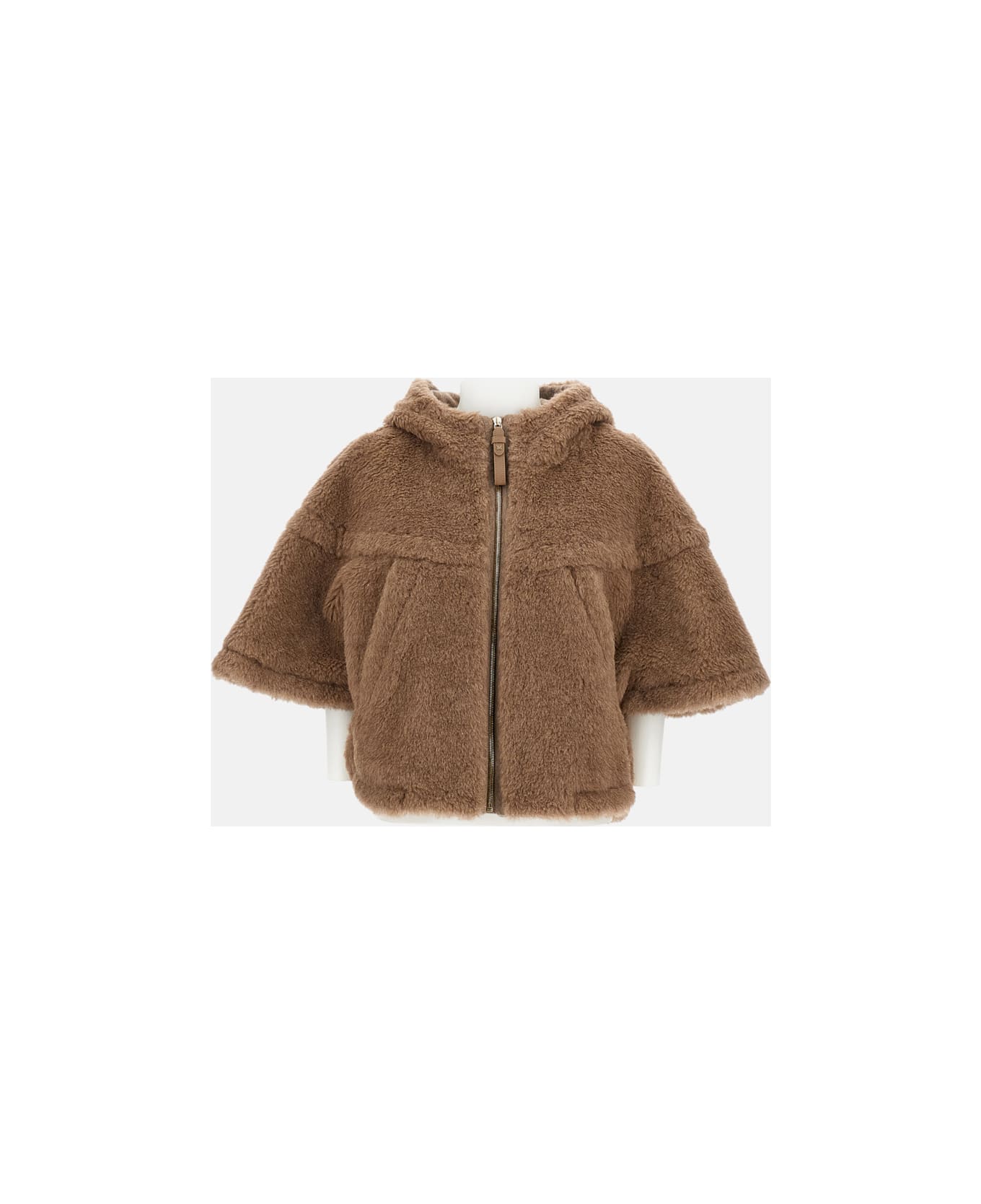 Max Mara Short Cape In Alpaca Teddy Petalo4 - Brown