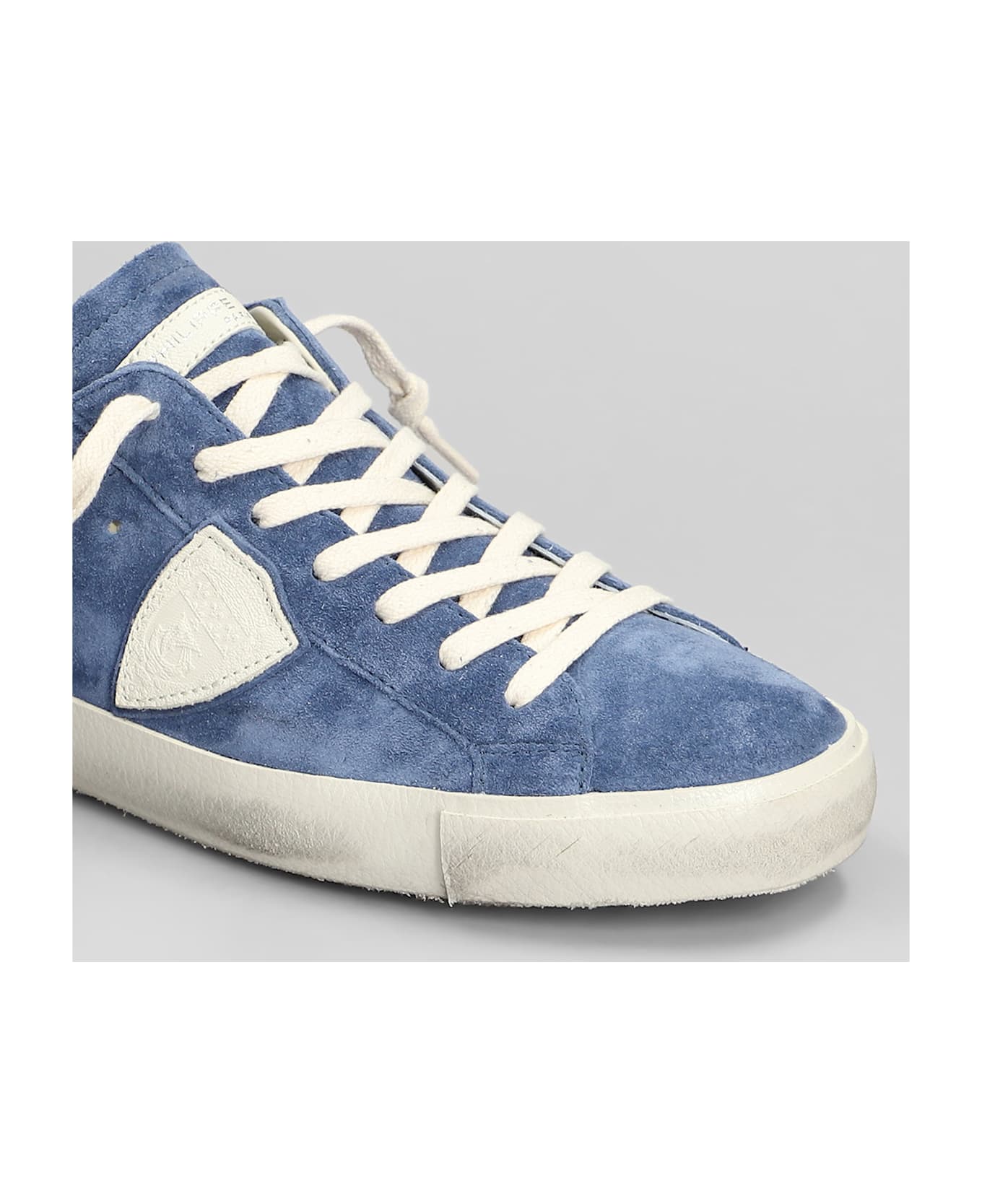 Philippe Model Prsx Low Sneakers In Blue Suede - blue