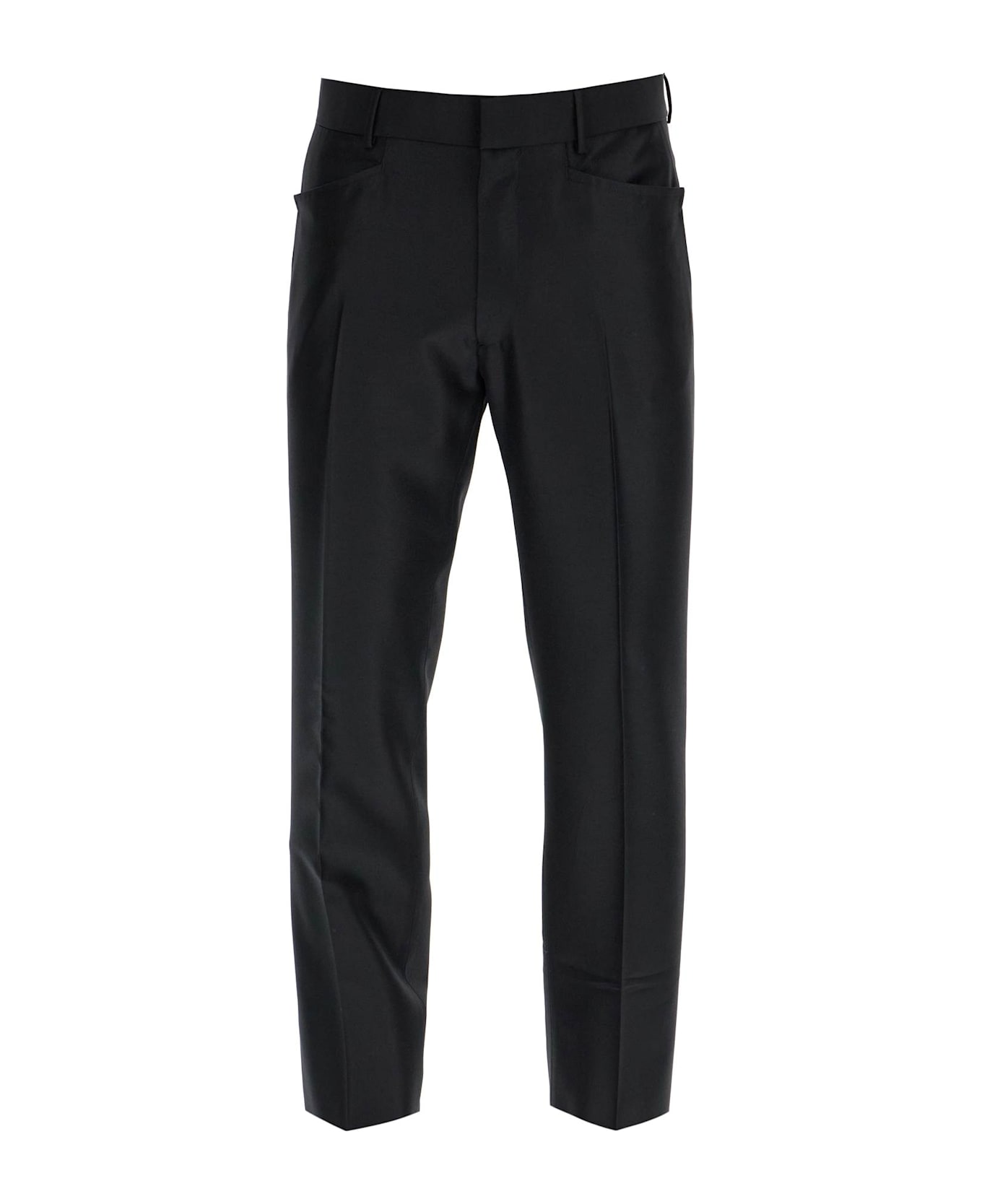 Tom Ford Men's Black Wool And Silk Regular Fit Trousers Made In Italy - BLACK (Black)