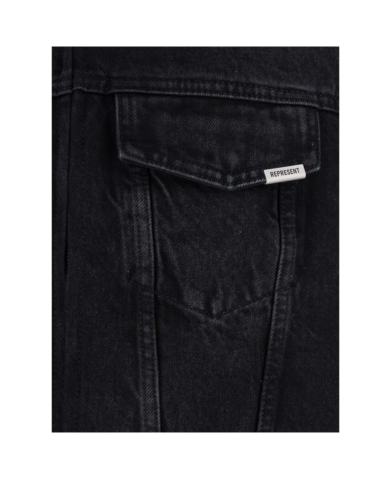 REPRESENT Black Jacket With Classic Collar And Logo Patch On The Pocket In Denim Man - Black