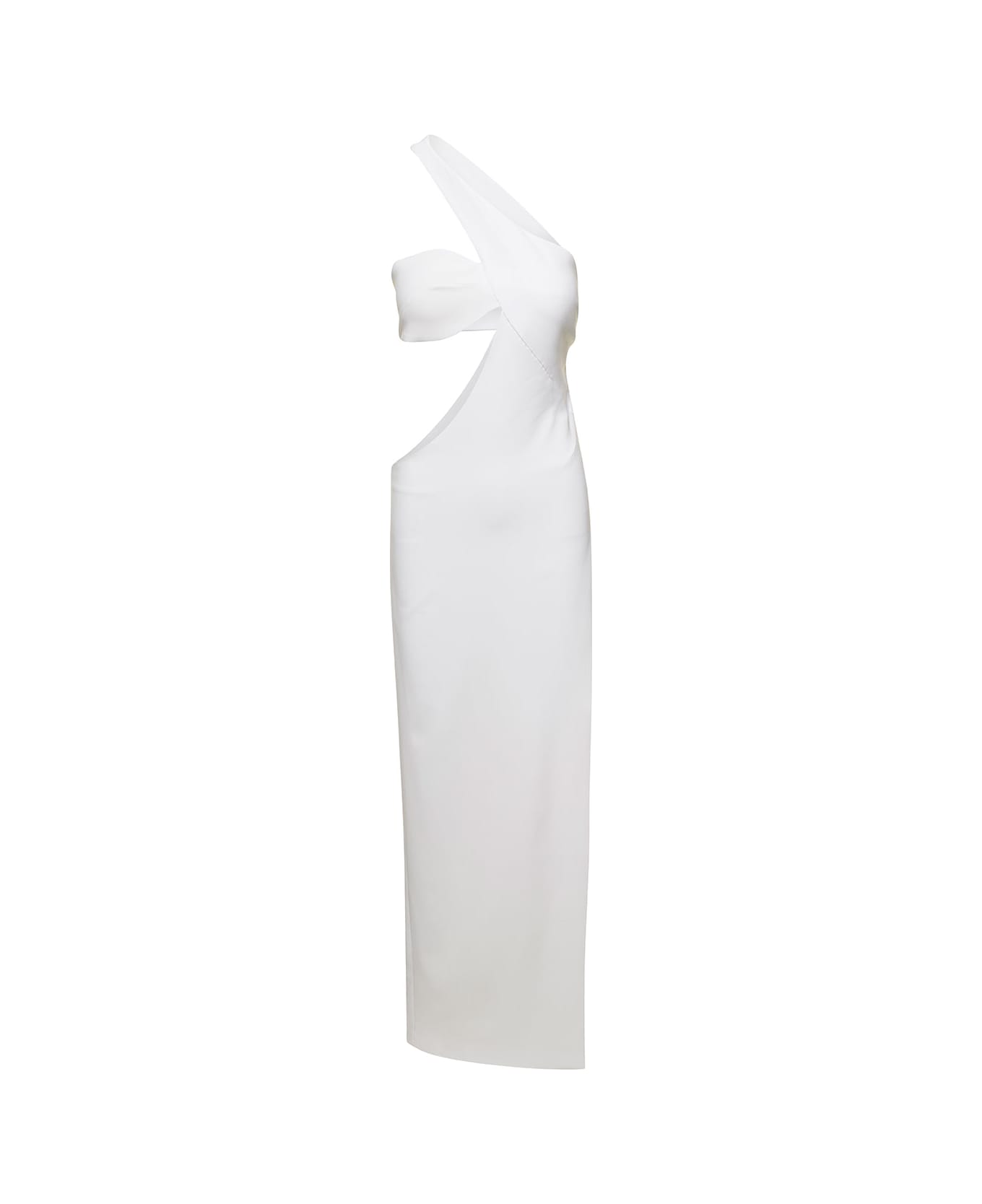 Monot White One Shoulder Asymmetrical Dress With Side Cutout In Polyester Woman - White ワンピース＆ドレス