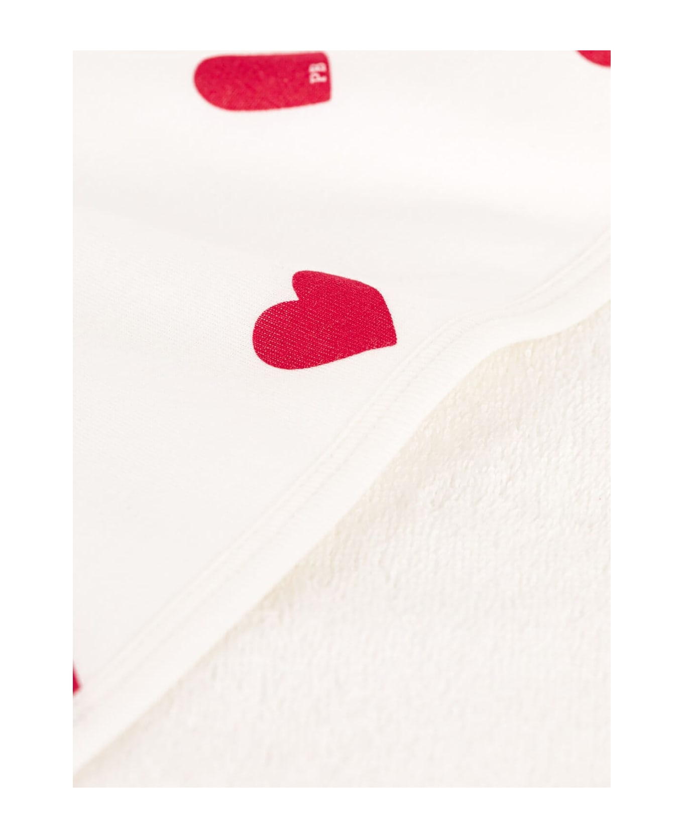 Petit Bateau White Bathrobe For Baby Girl With Red Hearts - White