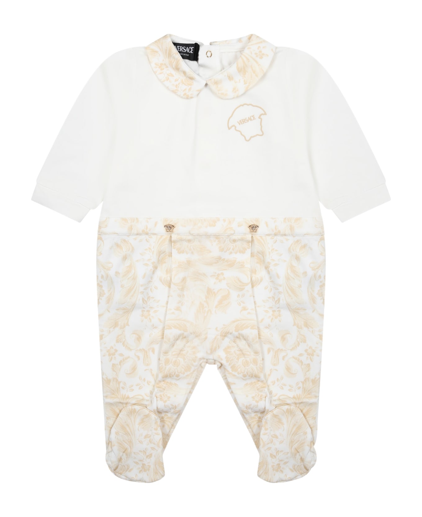 Versace Beige Baby Kids Onesie With Baroque Print - Beige ボディスーツ＆セットアップ