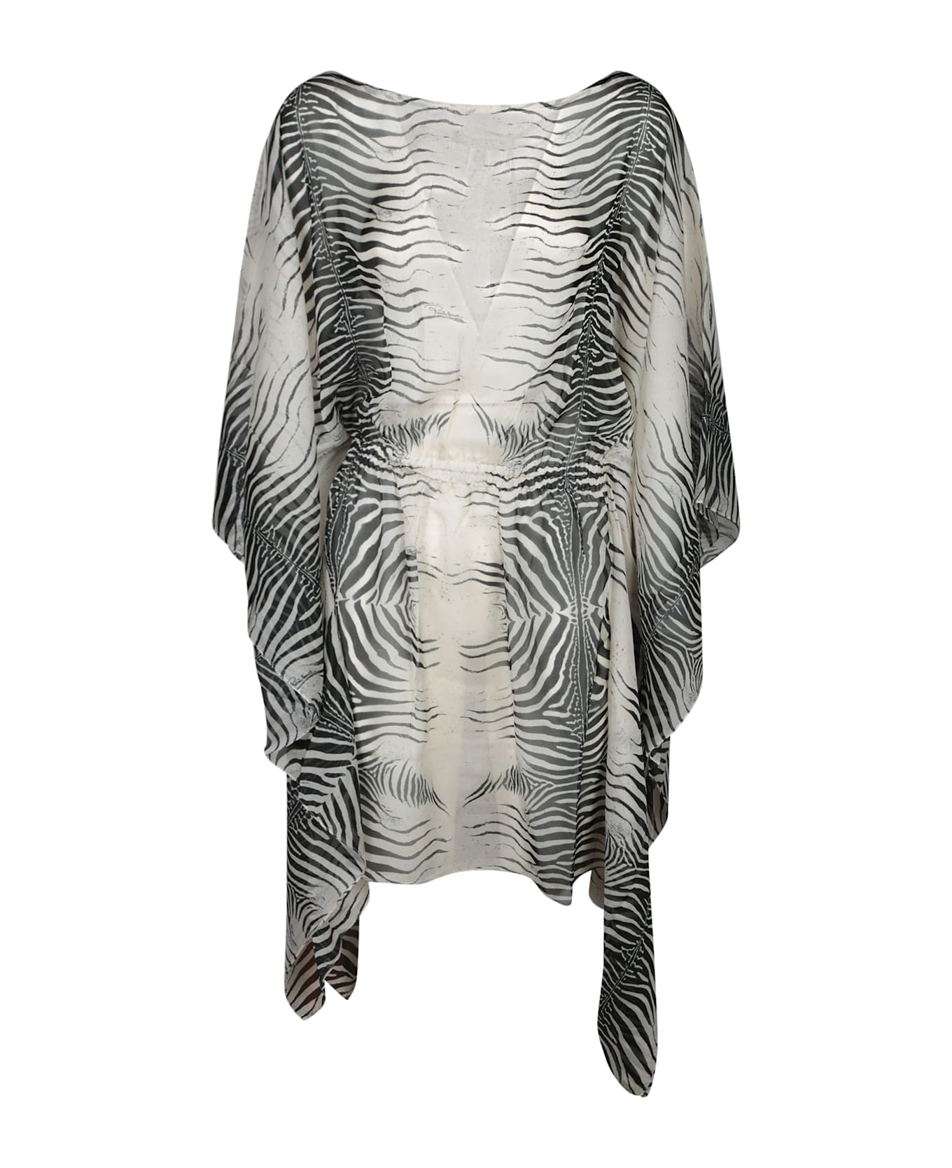 Roberto Cavalli Mini Kaftan Zebra Dress Black And White - White