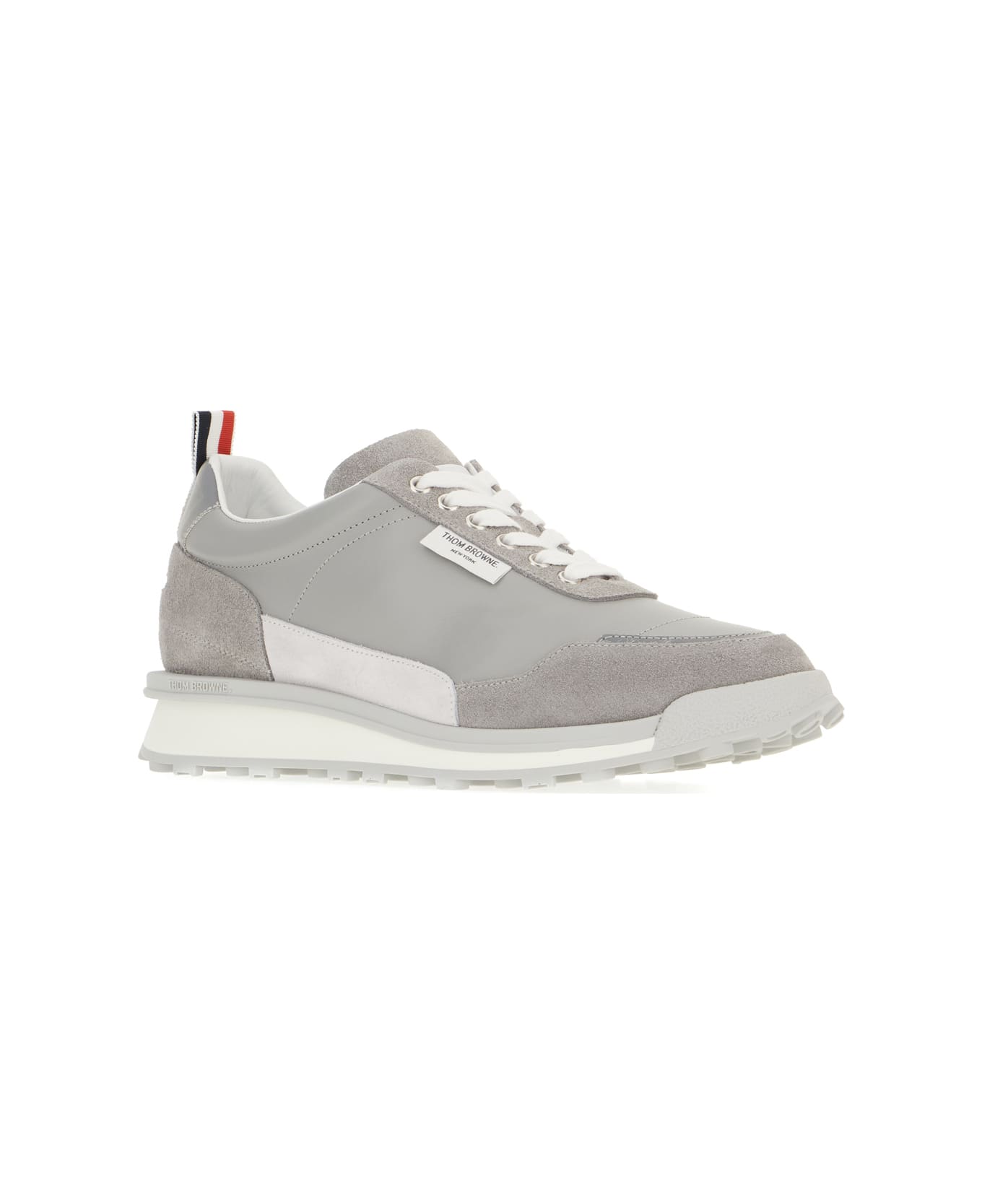 Thom Browne Grey Leather And Suede Alumni Sneakers - TONAL GREY