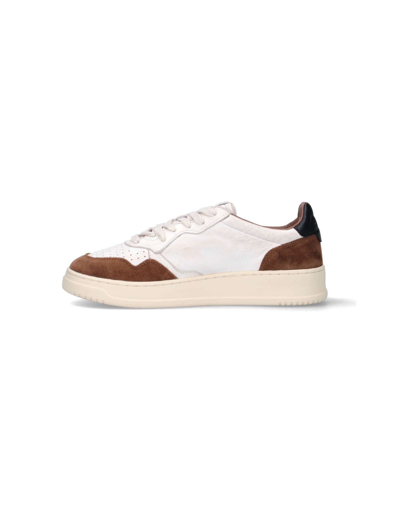 Autry Medalist Low Sneakers In Brown Suede And White Leather - White